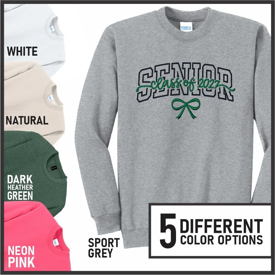 Senior 2027 Embroidered Crew Sweatshirt (green/black thread)