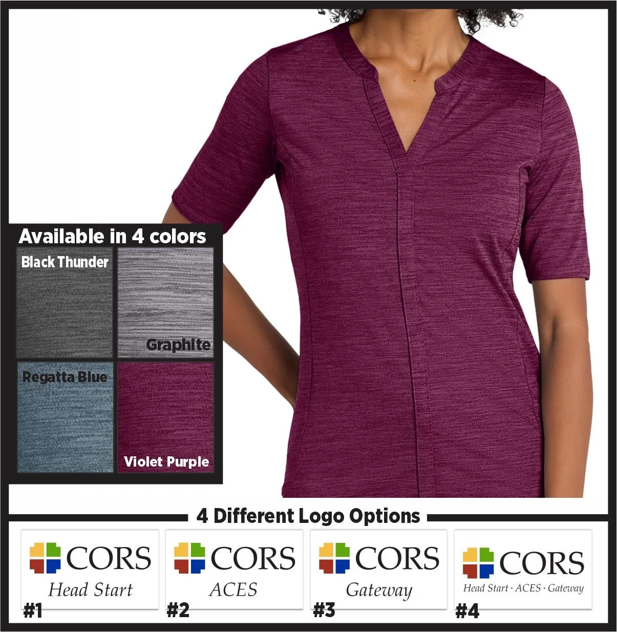CORS Ladies Cut Stretch Heather Open Neck Top (lk583)