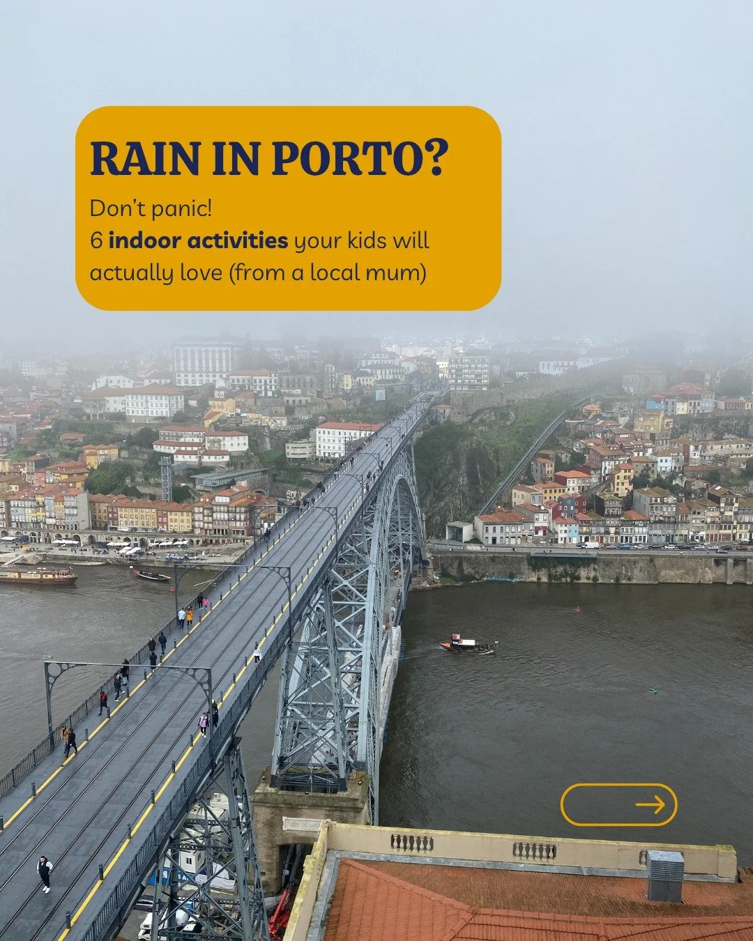 Rain in the forecast for your Porto trip? DON'T PANIC 🌧️
After years of living here as a mum, I've learned that Porto's rain comes in quick showers—not day-long downpours. The Atlantic wind sweeps clouds away fast.
But I also know even a few