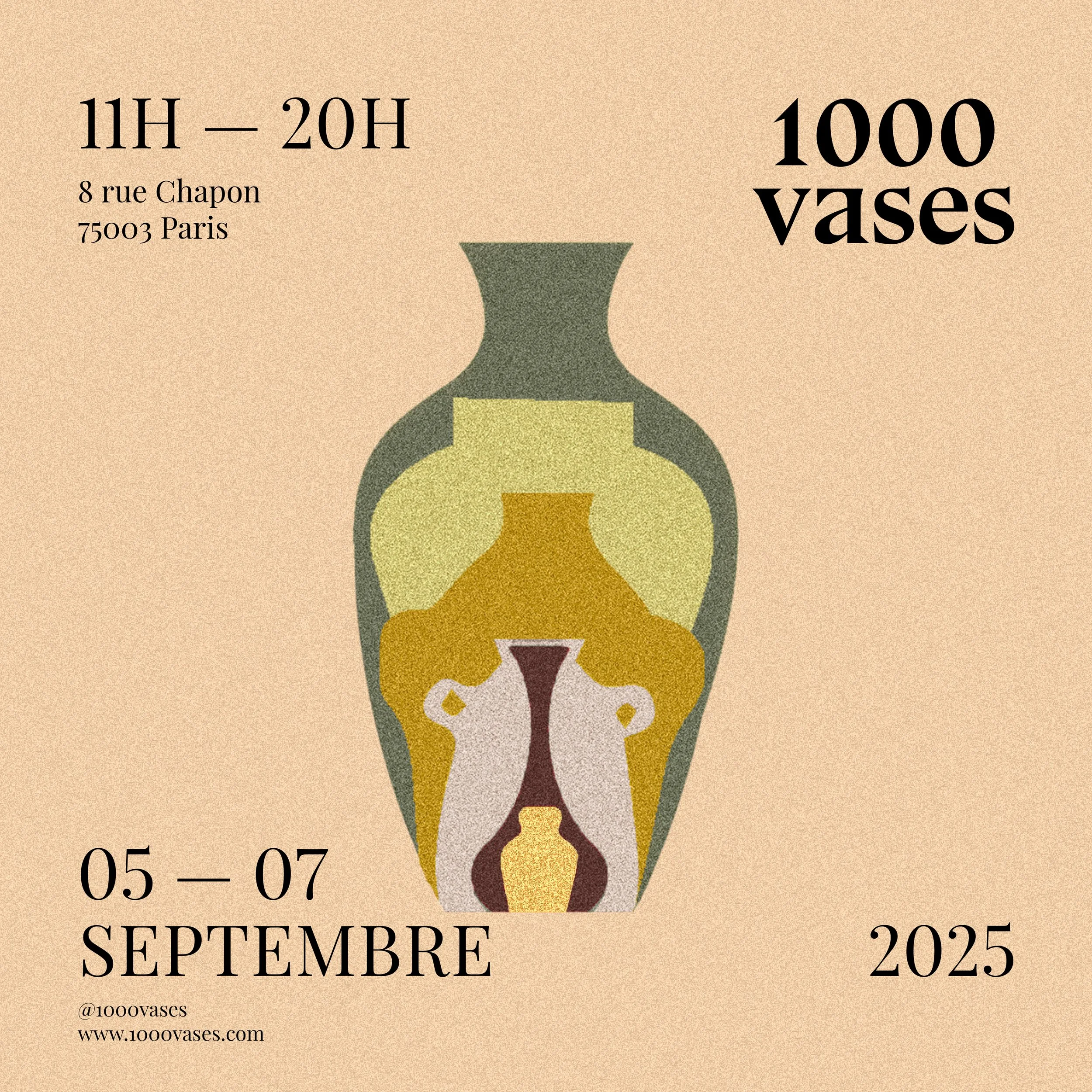 Poster for the 1000 Vases annual exhibition at Paris Design Week 2025 featuring artist Noémie Marmara