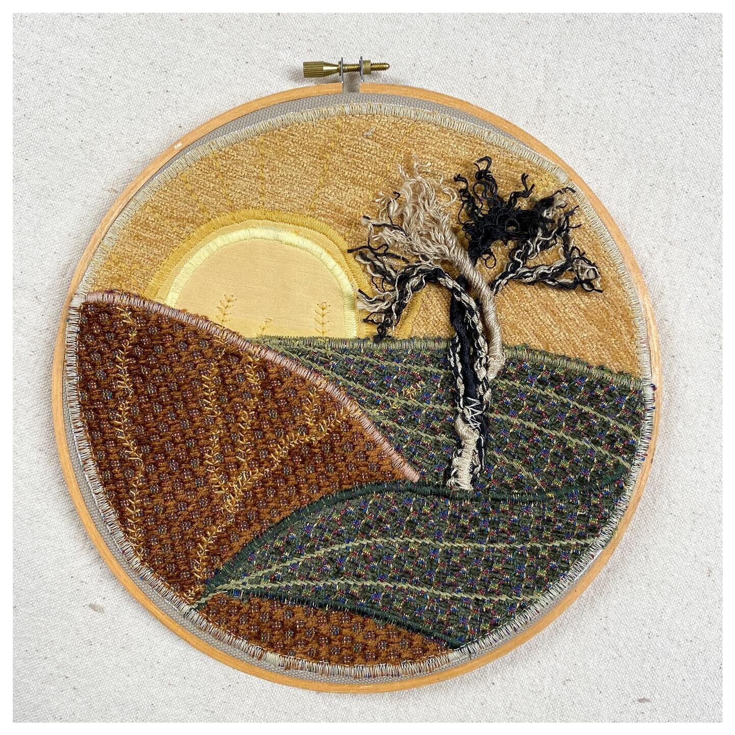 Challenge 2: Embroidery hoop textile art. 
This was one of the funnest things I&rsquo;ve made in awhile! I will be experimenting more with scrap art. Also another good use of those upholstery samples ;) 
The photo at the end was the inspiration.