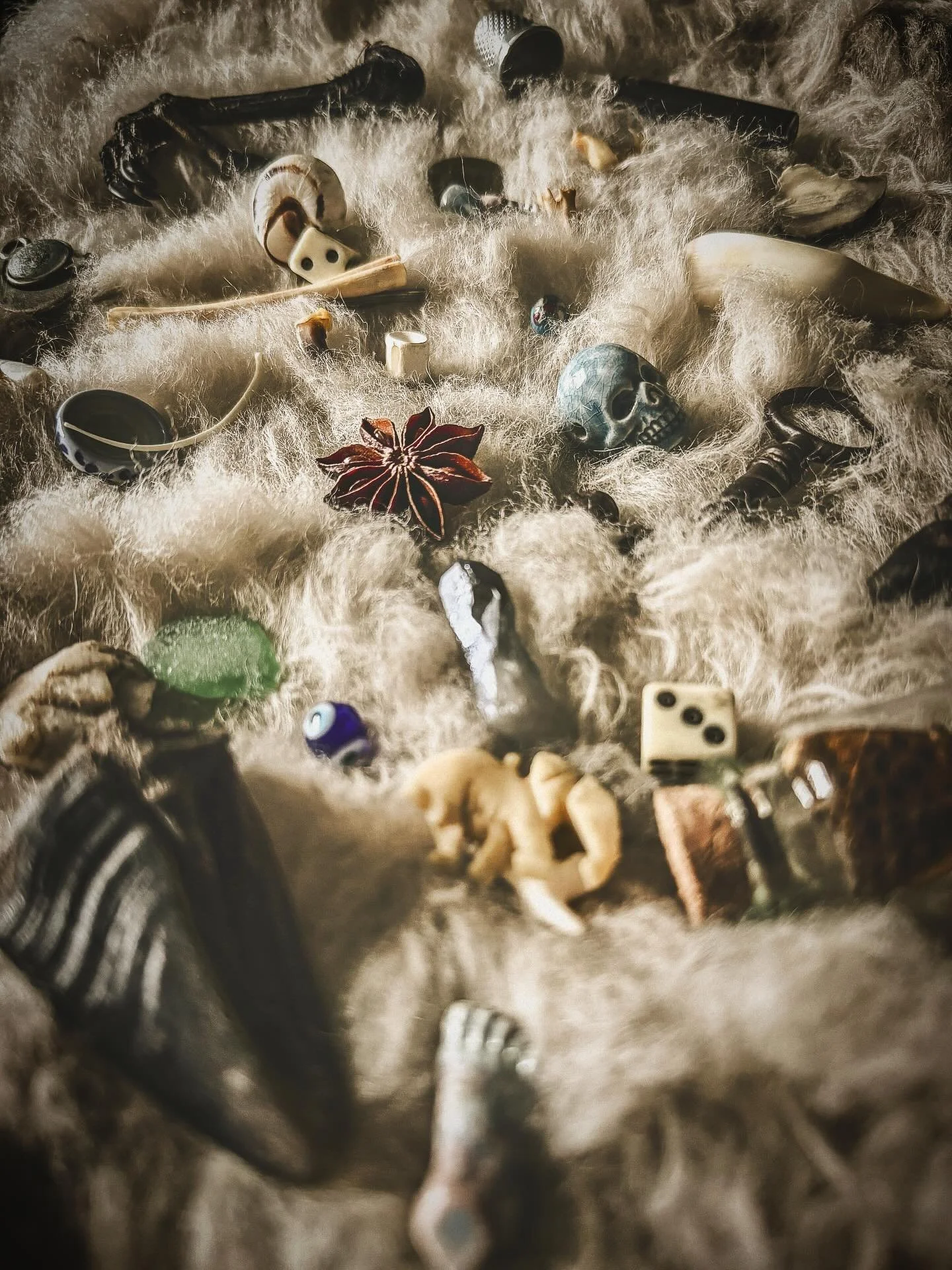 🇬🇧 Recently, I was delighted to see what @the_witch_art_of_azk shared on their page and called the &ldquo;Green Oracle&rdquo; - a collection of bones, sticks, stones, shells and small objects, cast and read in mantic transes. It reminded me of the 