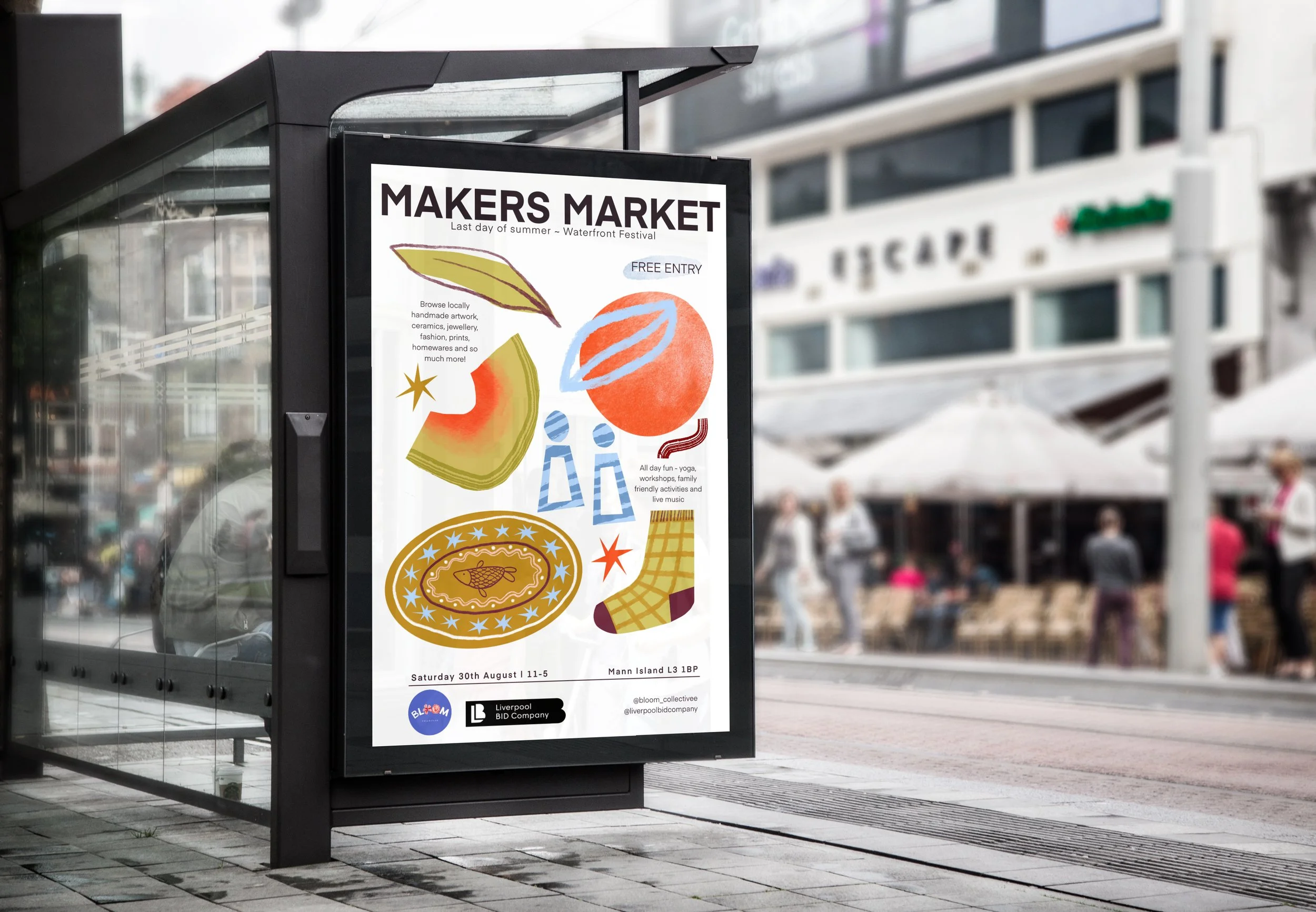 Liverpool BID company poster mocked up onto a bus stop