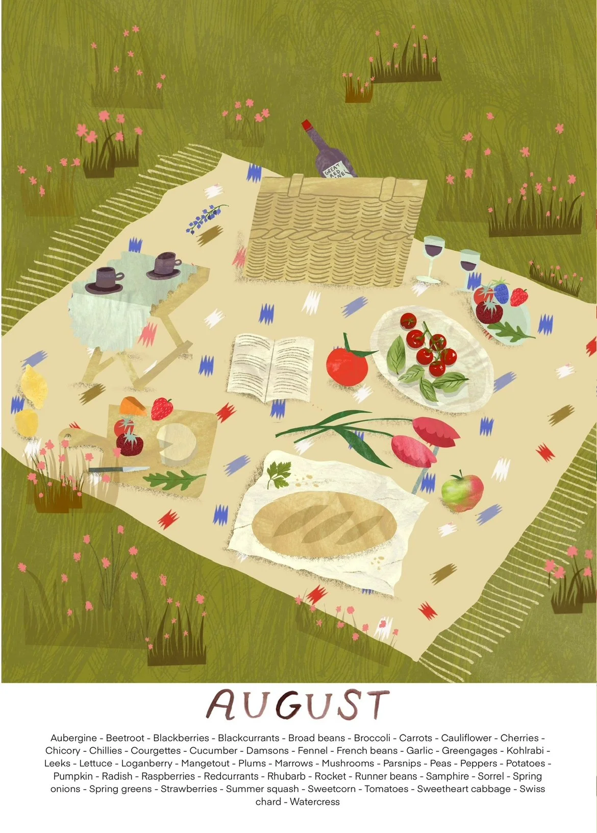 Spread for my 2025 seasonal eating calendar - mixed media 2025