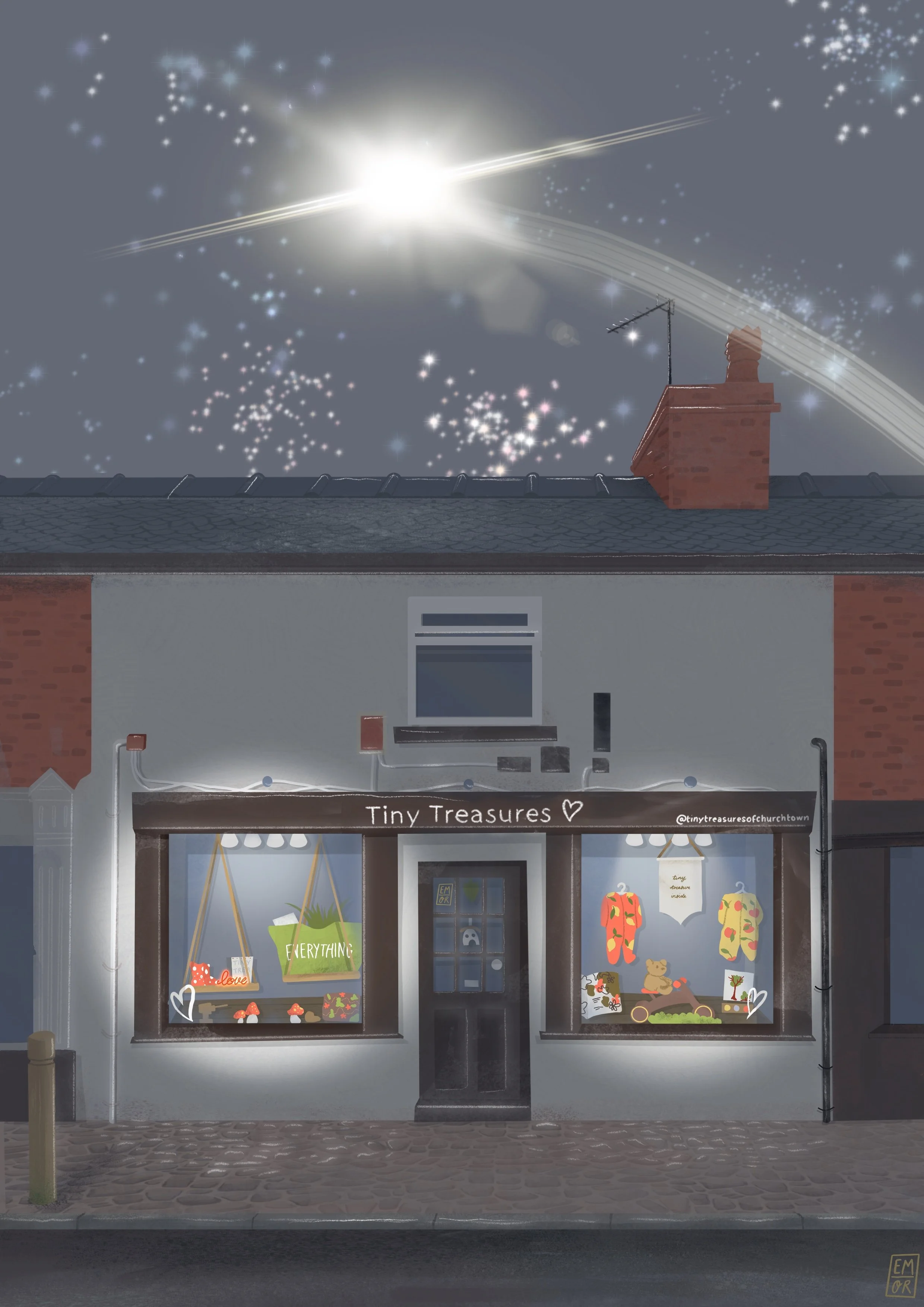 Tiny Treasures - 2024
I have been commissioned to draw several buildings in our local village, so i created this illustration as part of an example of my offer. I animated this using procreate, and you can view the animated version at the link.