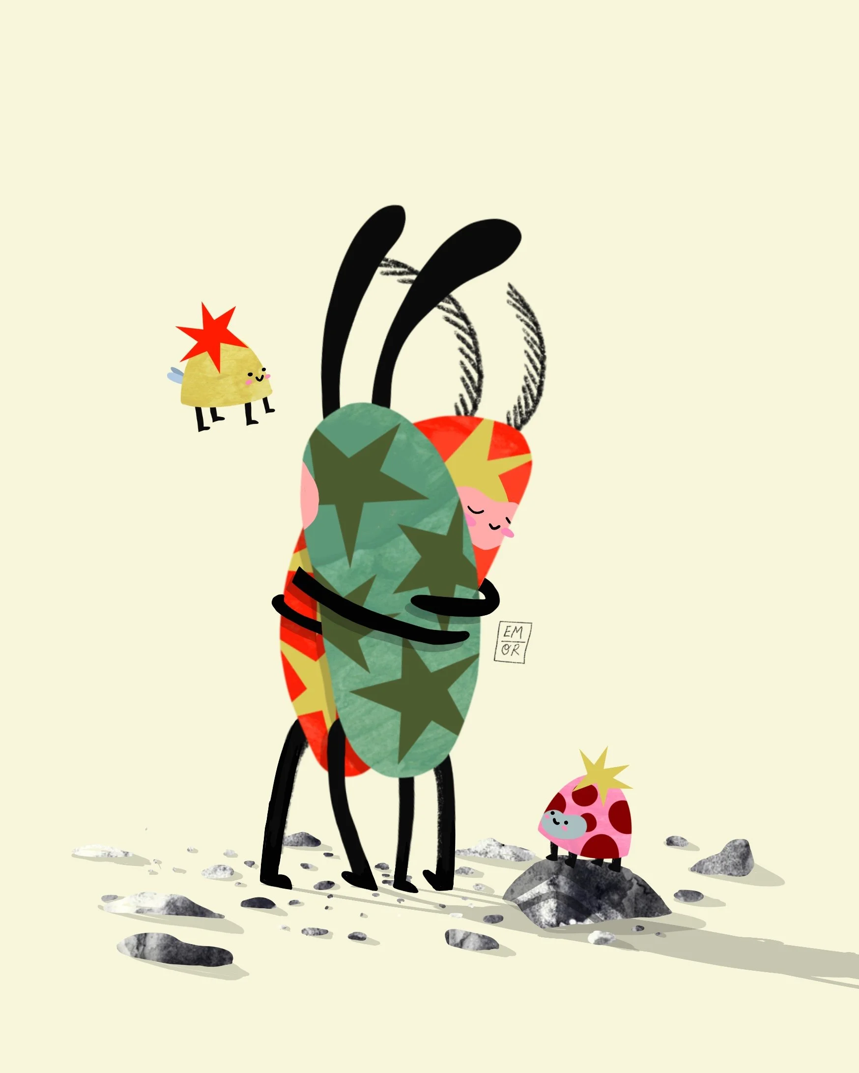 Self initiated illustration for Bug Week 2025 -  "Bug gives a hug"
