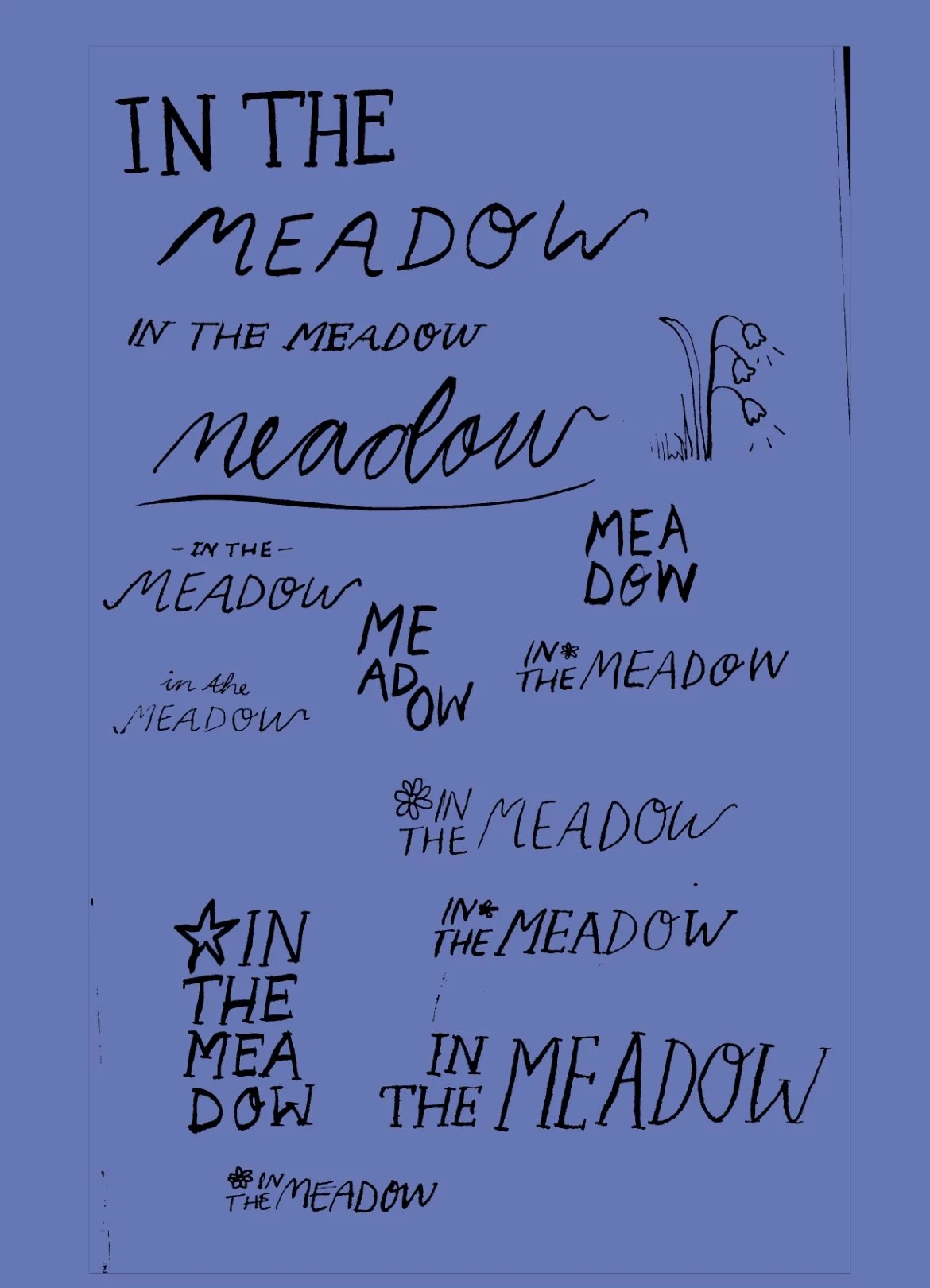 Sketchbook process for In The Meadow logo design, ink on paper 2025