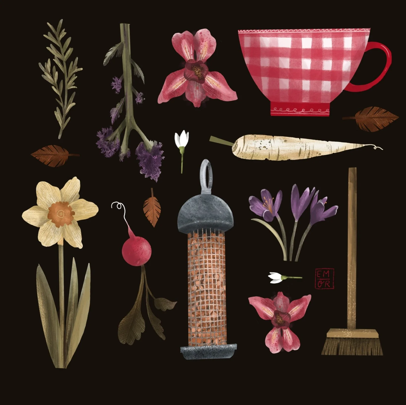 January things to love! Lay flat collage combining traditional media with digital elements.