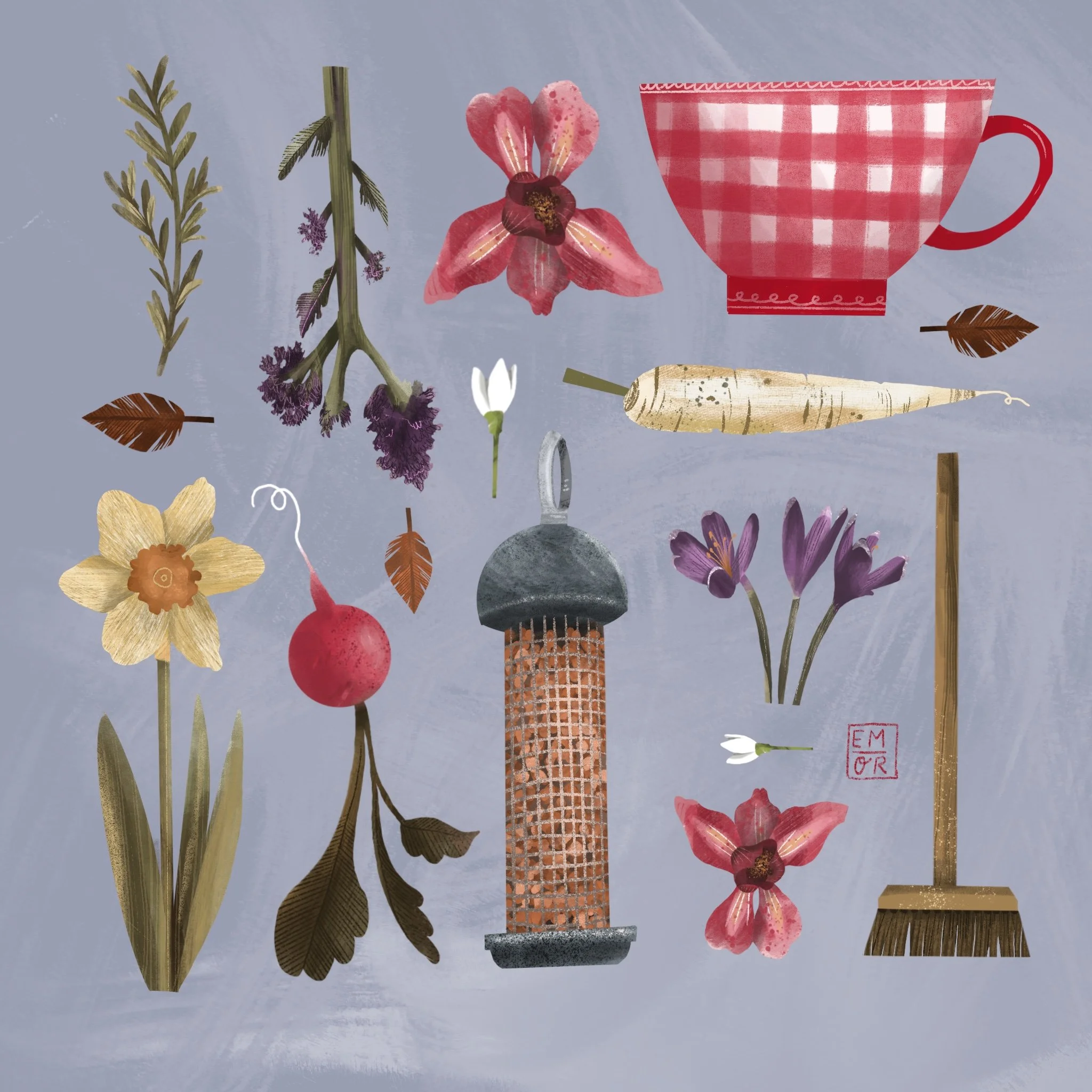 February seasonal eating calendar - digital illustration 2024