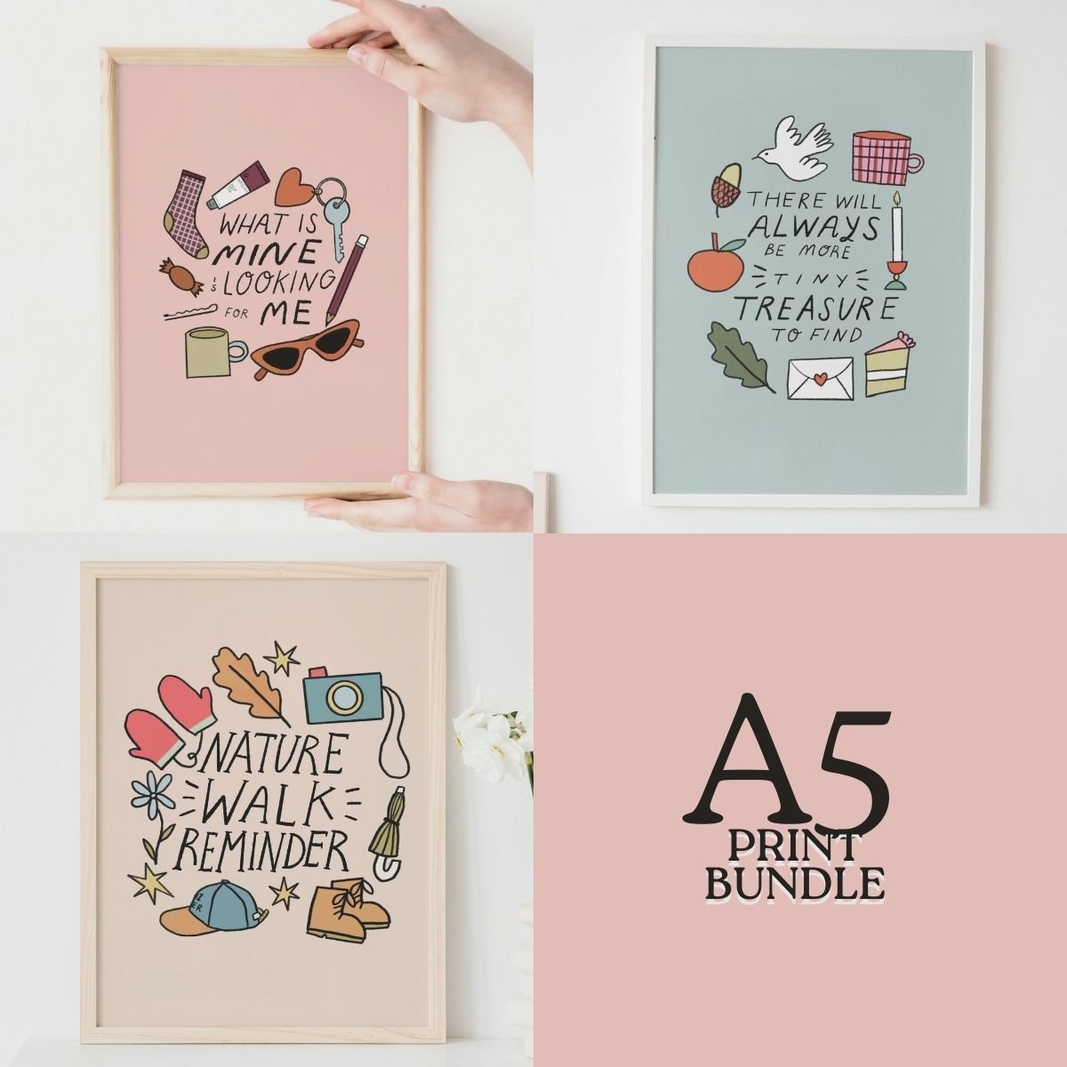 Illustrated Wellbeing Print Set – A5 Whimsical Slow Living Collection (Set of 3)