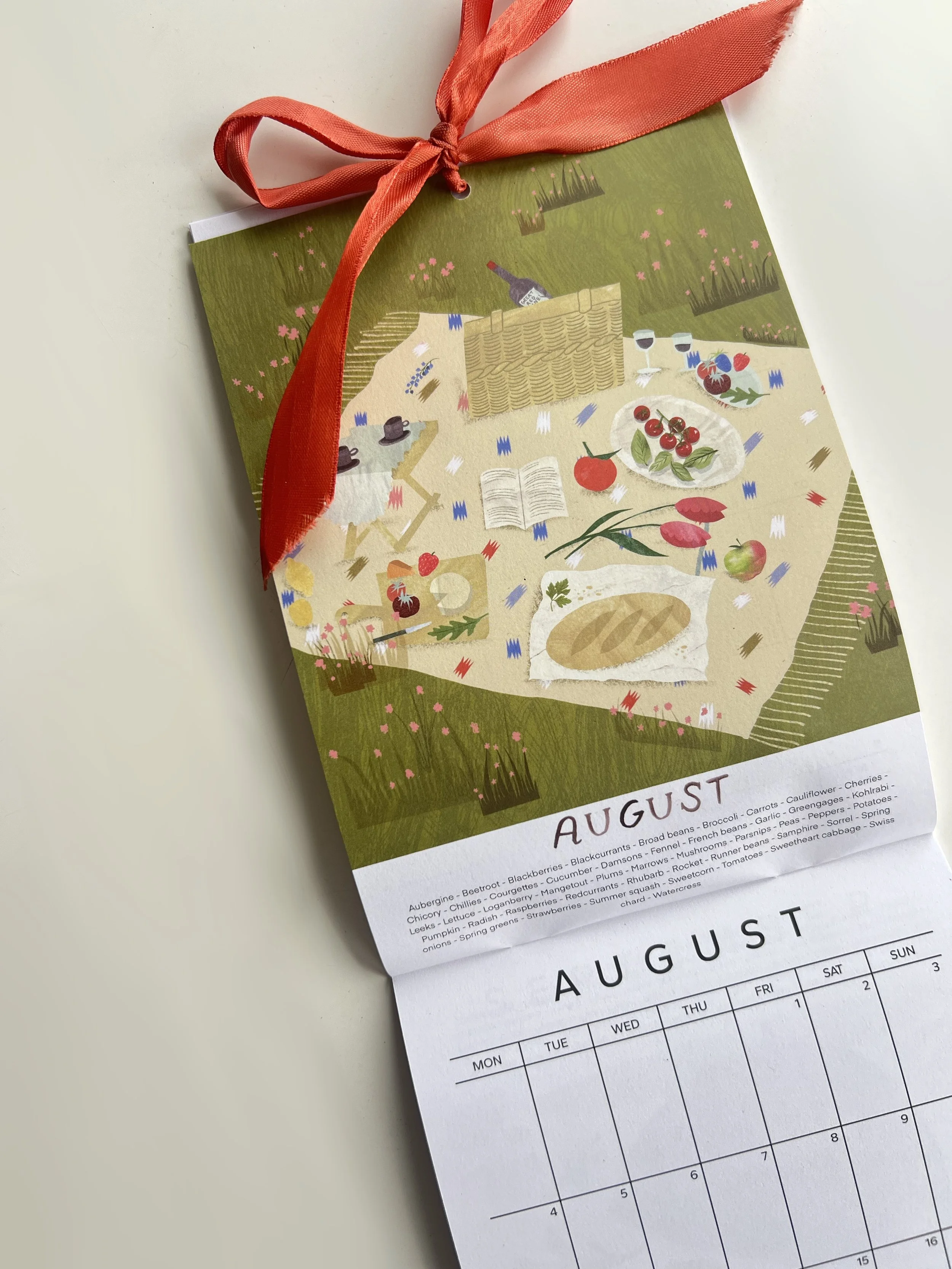 August spread from my 2025 "seasonal eating" calendar