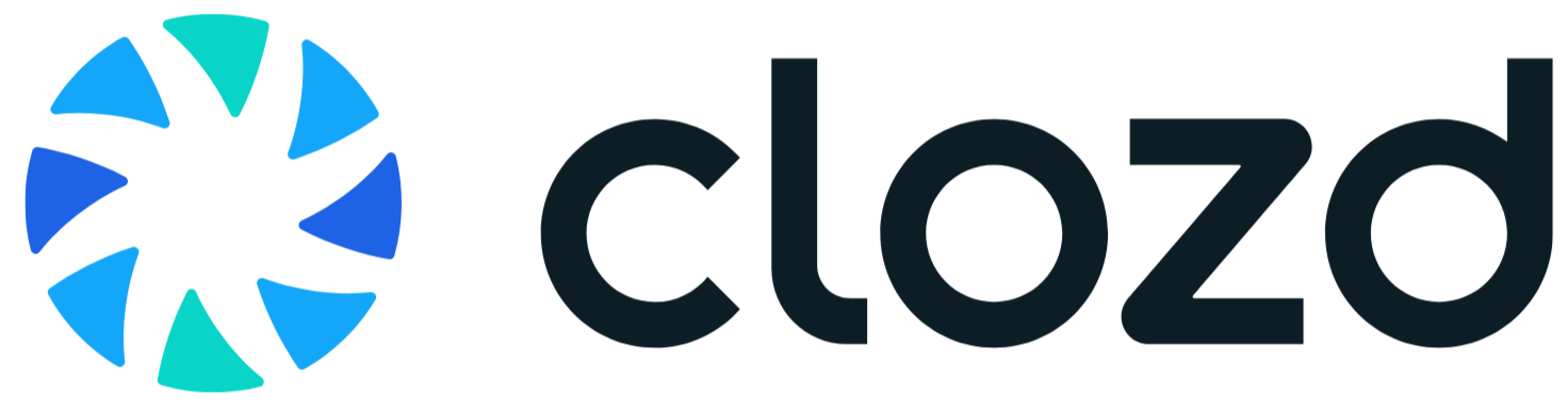 Logo of Clozed logo with a circular icon made up of blue and teal triangles and the word "clozd" in lowercase black letters.