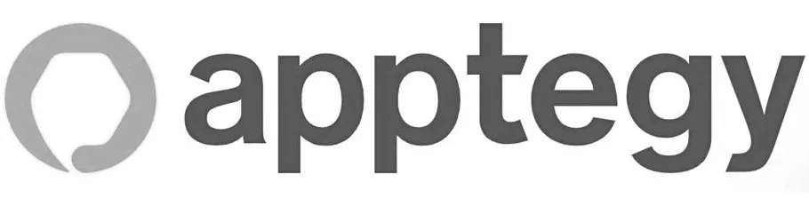 Aptegy logo with a circle containing a question mark and the company name in lowercase letters.