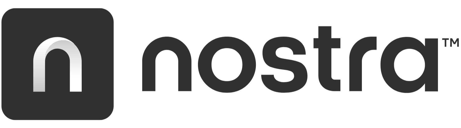 Logo of Nostra with a black square with a white lowercase 'n' inside, followed by the word 'nostra' in gray lowercase letters