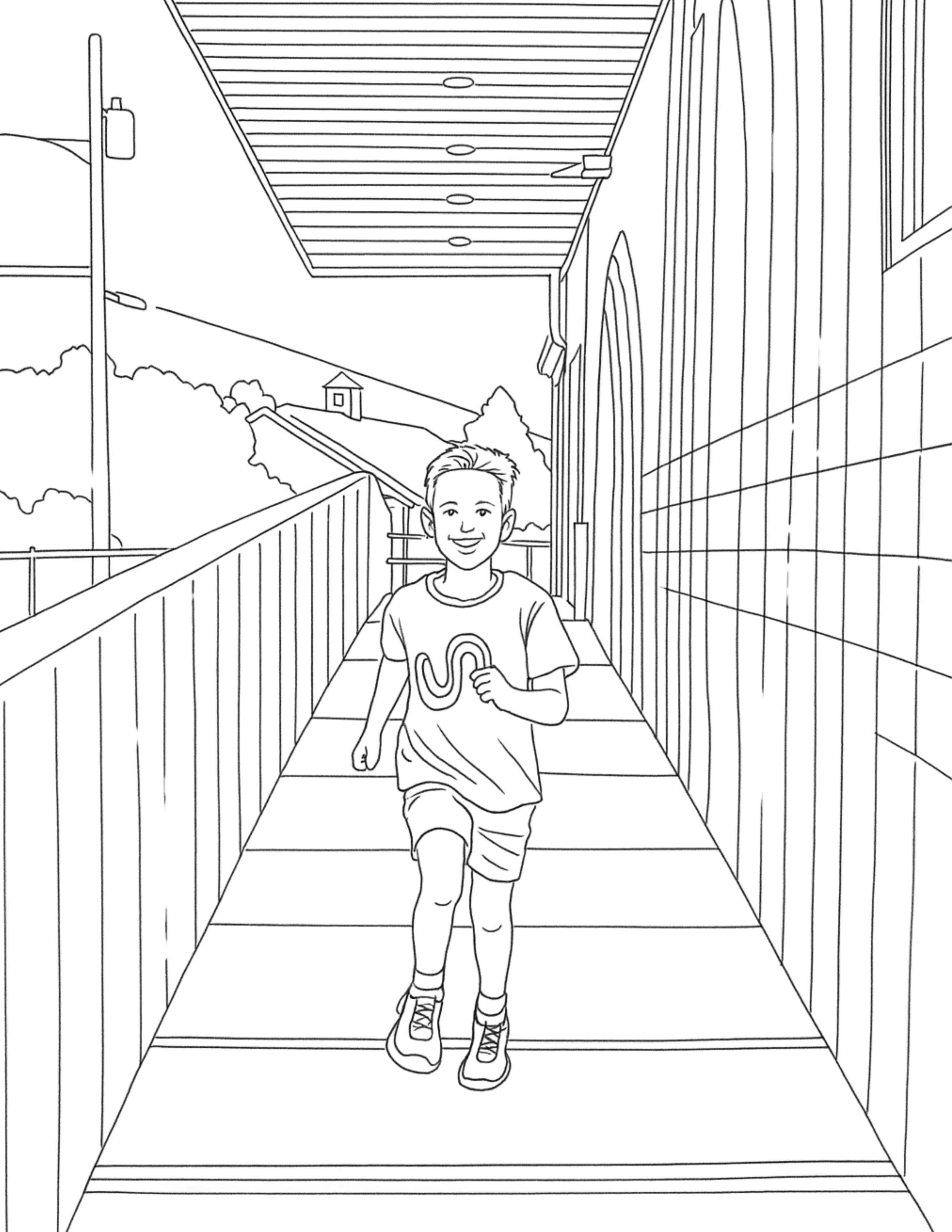 Running Down Walkway Coloring Page