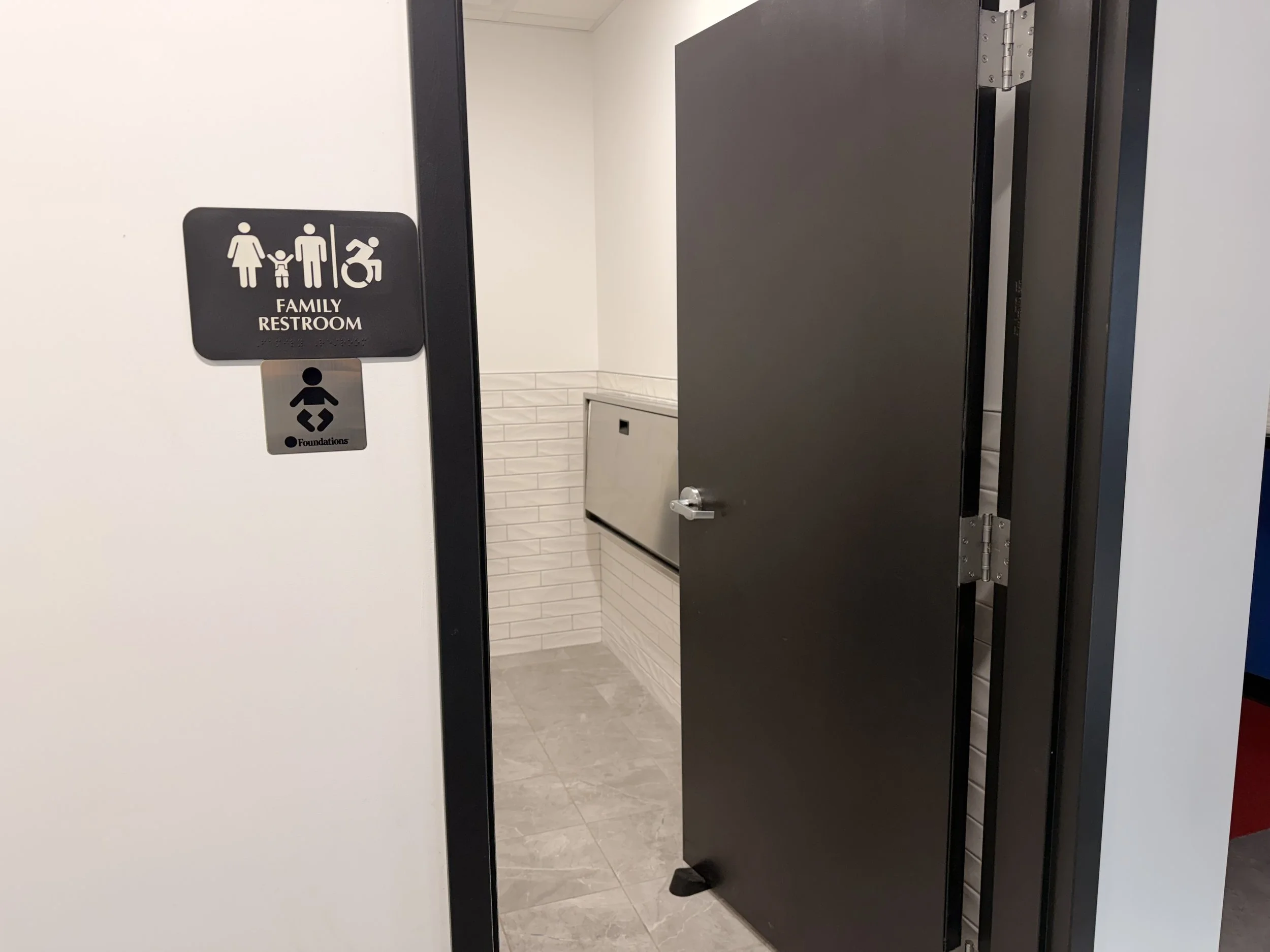 Photo of entrance to one of the restrooms.