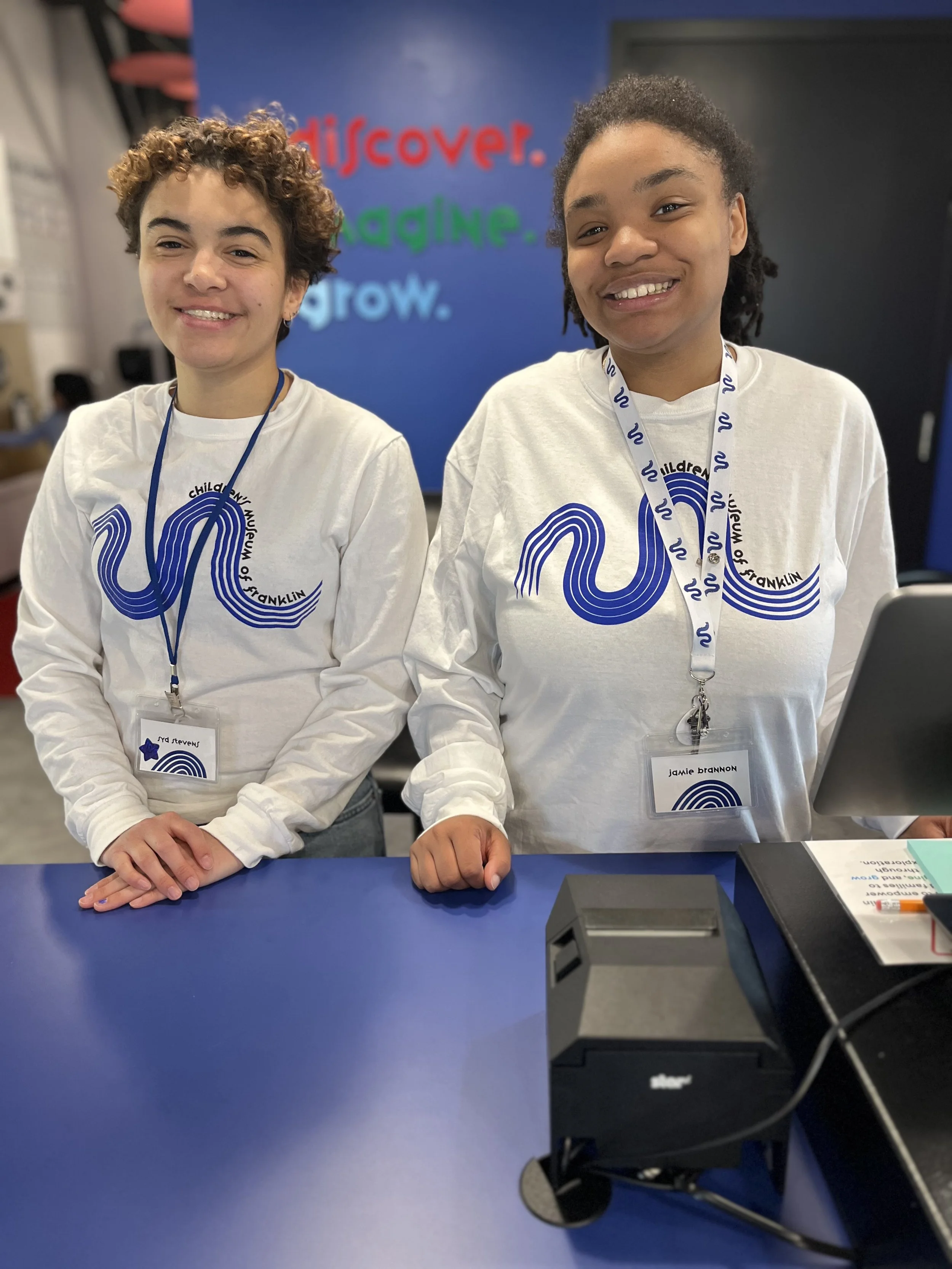Syd and Jamie at the front desk
