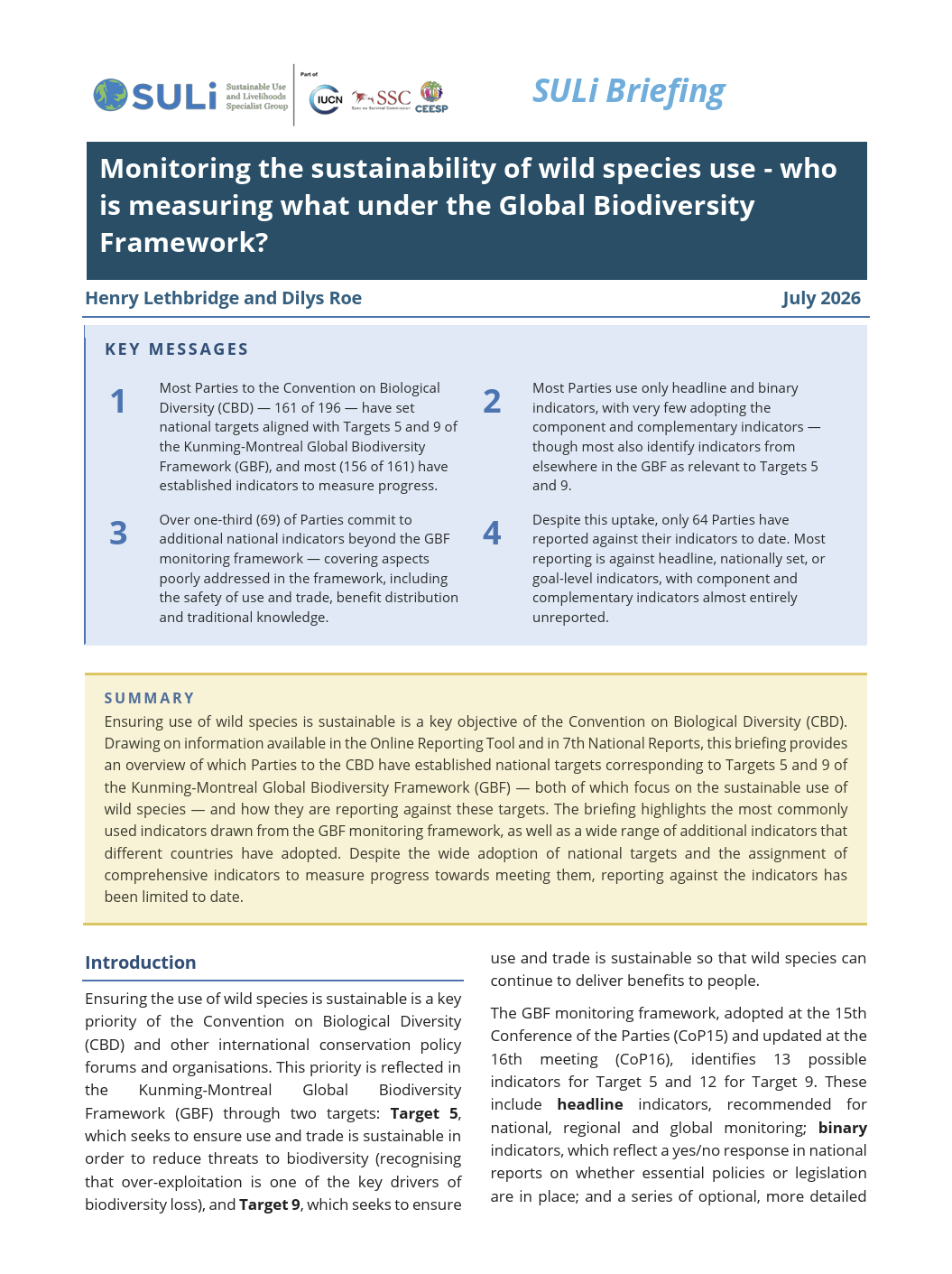 Monitoring the Sustainability of Wild Species