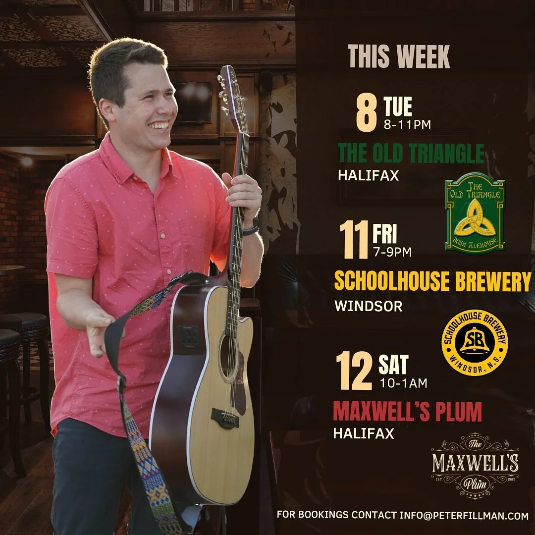 This is where you can find me this week!

Tuesday: @oldtrianglehfx 8-11pm

|

Friday: @schoolhousebrewing 7-9pm

|

Saturday: @the_maxwells_plum 10-1am

See you there my friends!