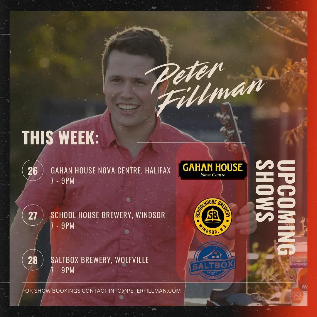 Where to find me this week! I&rsquo;ll be in Halifax Thursday night and then to the valley Friday and Saturday!

Thursday @gahan.novacentre from 7-9pm
|
Friday @schoolhousebrewing from 7-9pm
|
Saturday @saltboxwolfville from 7-9pm
|
*LAST MINUTE ADDI