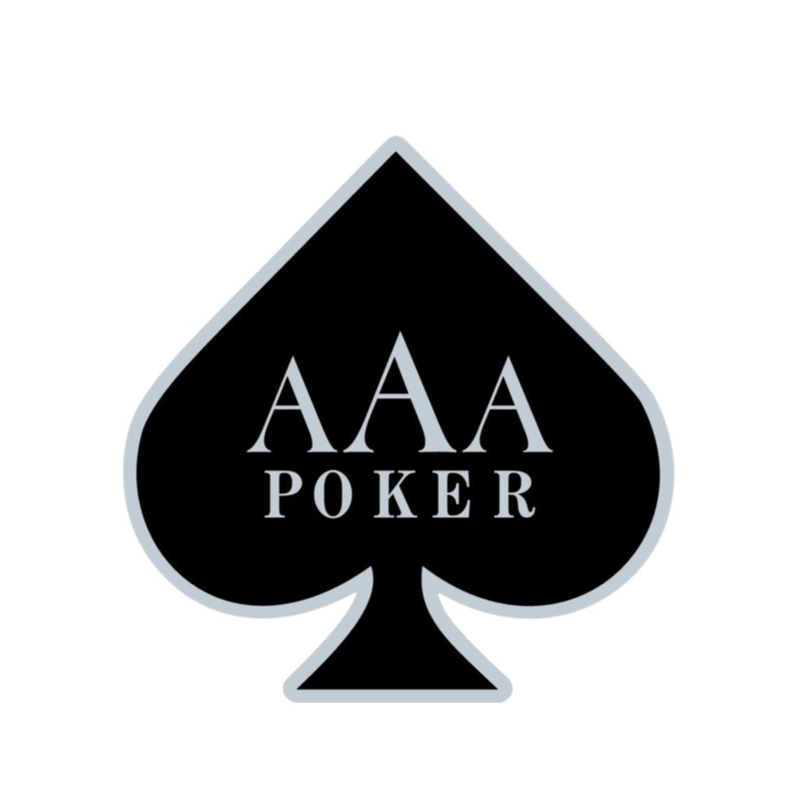 Black spade-shaped poker chip with silver outline, featuring the words 'AAA Poker' in silver font.