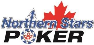 Logo for Northern Stars Poker featuring a red maple leaf and poker symbols