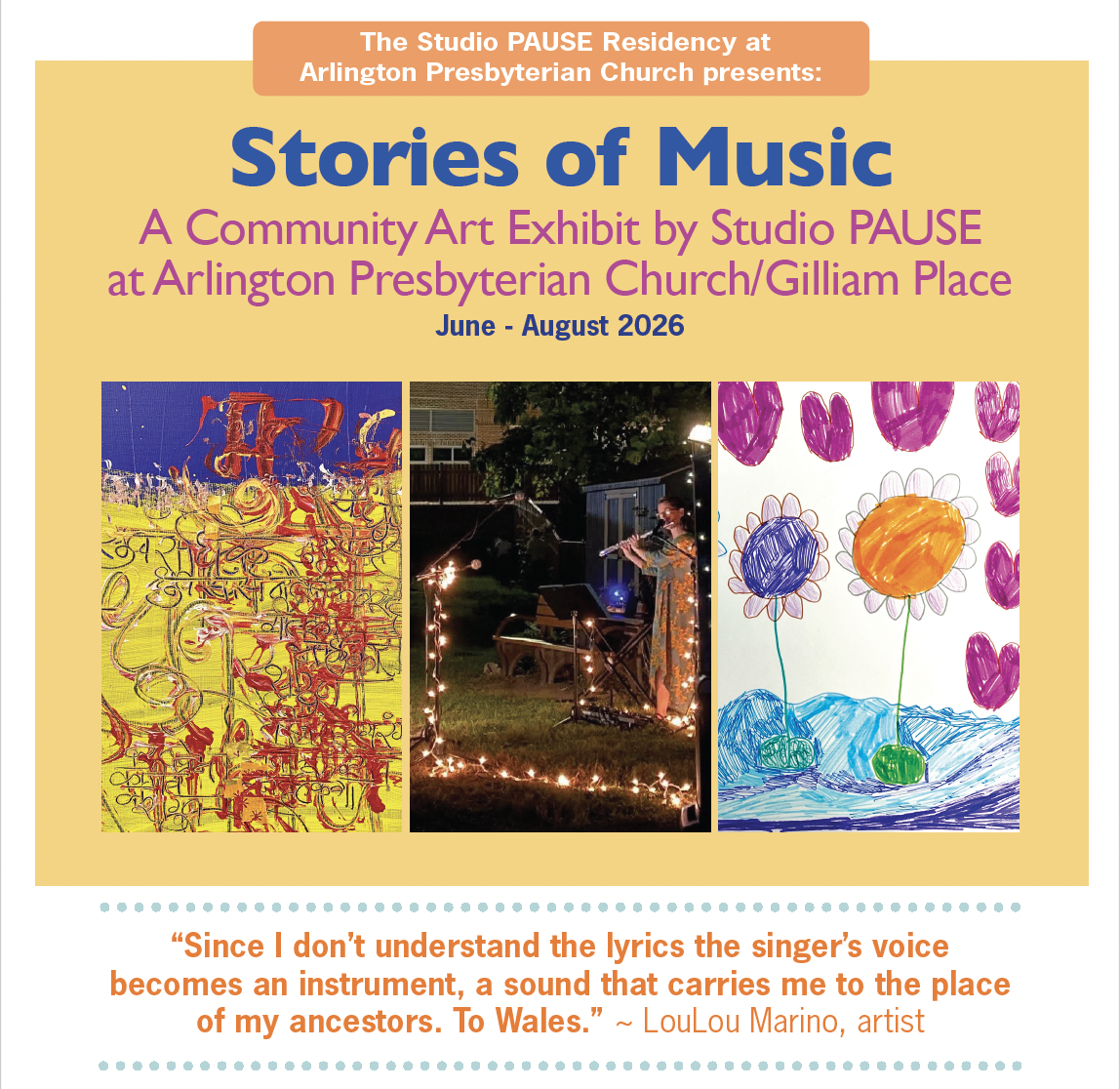 Community PAUSE: Stories of Music, A Community Art Exhibit by Studio PAUSE at Arlington Presbyterian Church/Gilliam Place