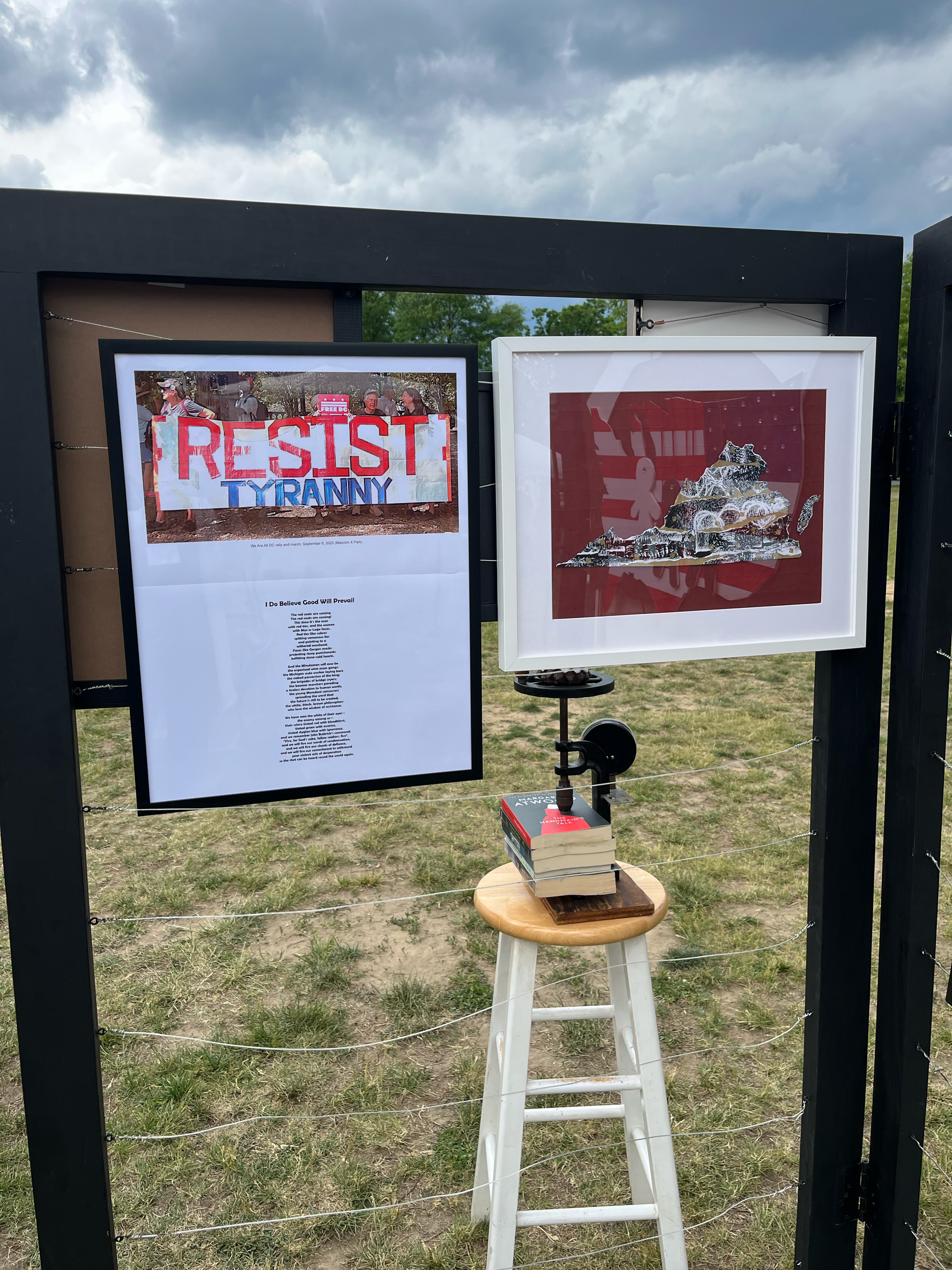 Artworks "I Do Believe Good Will Prevail" by Jorge Rogachevsky and "Virginia Kintsugi" by LouLou Marino