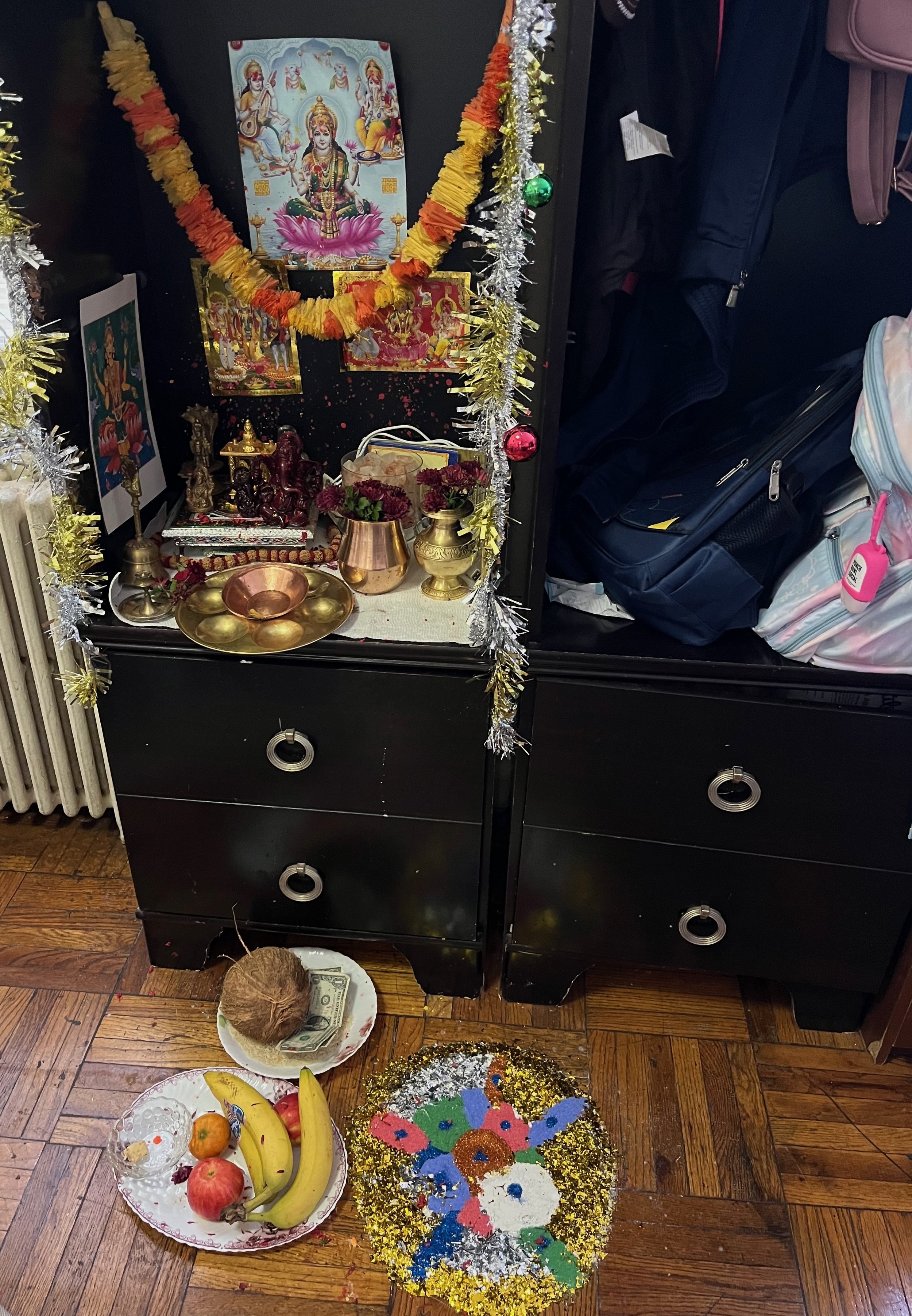 The Lakshmi shrine at the home of Sarita and Kamal, in Barcroft Apartments, Arlington VA