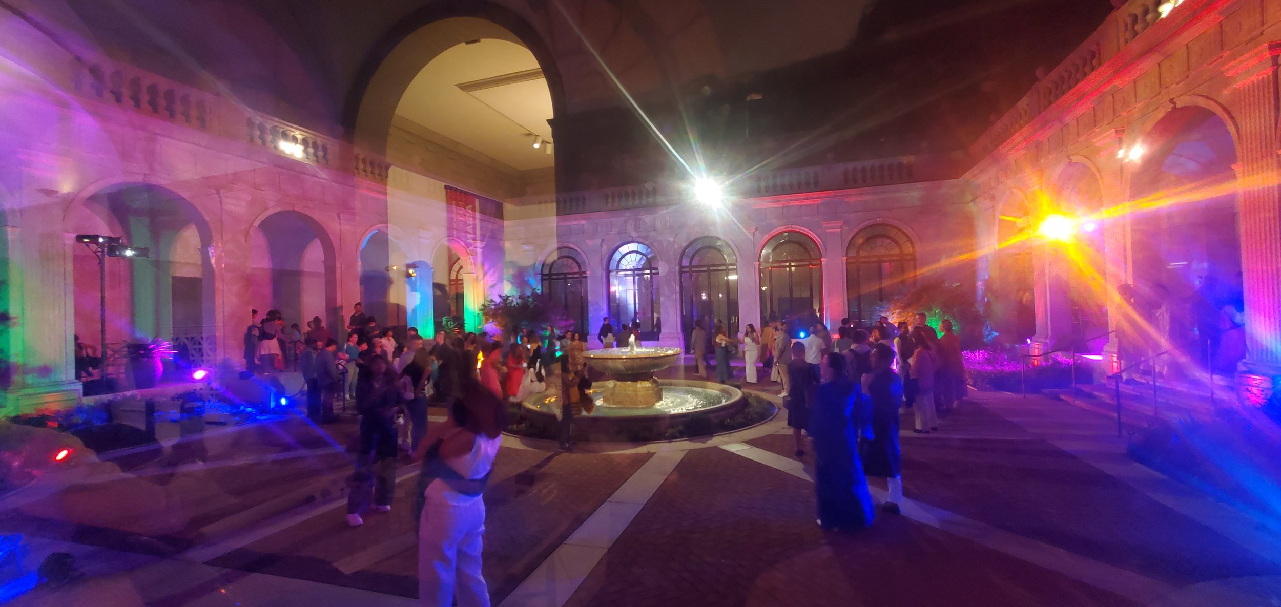Party in the courtyard, complete with lotuses in the fountain