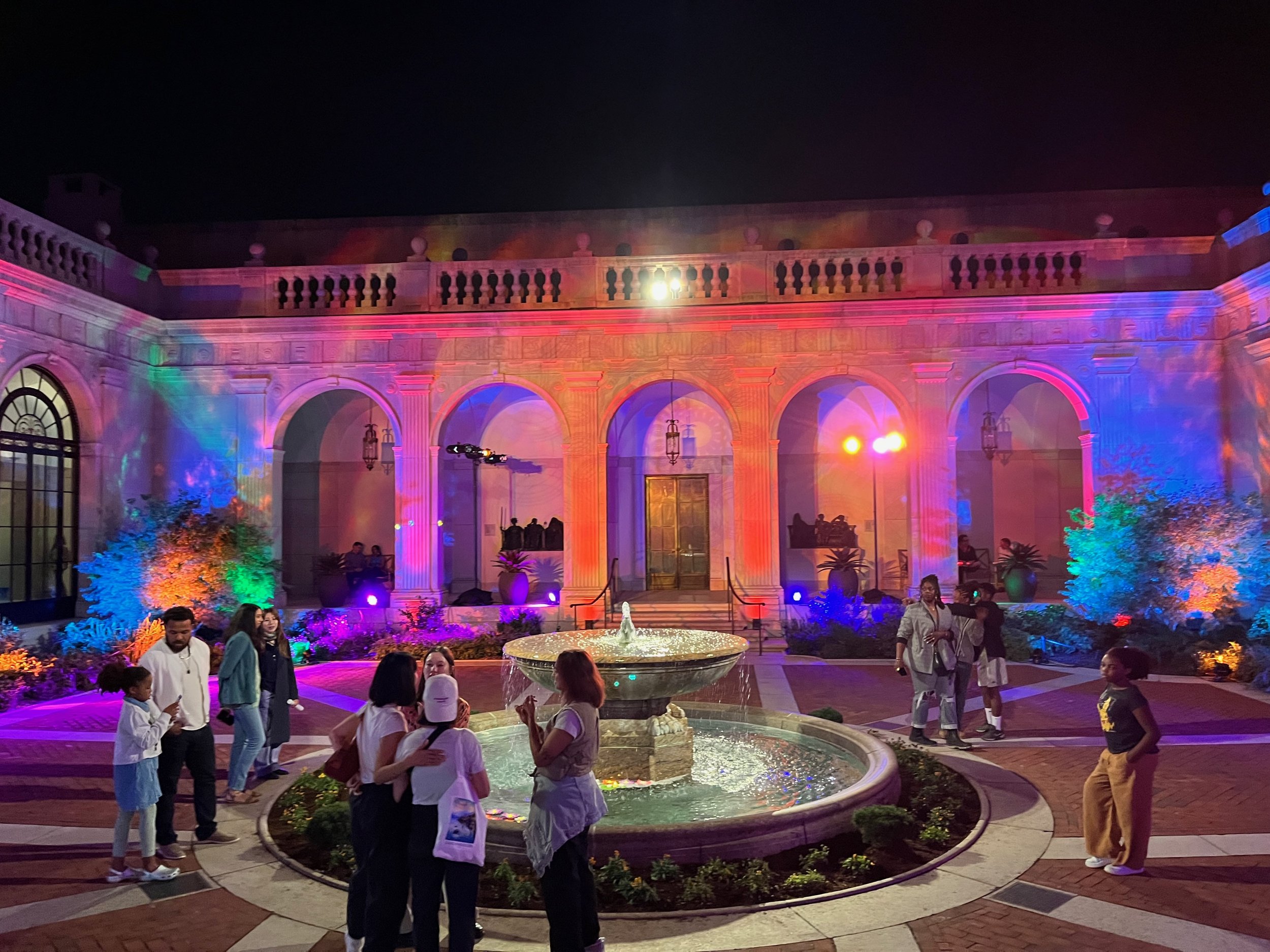 The gorgeously lit up Freer Courtyard