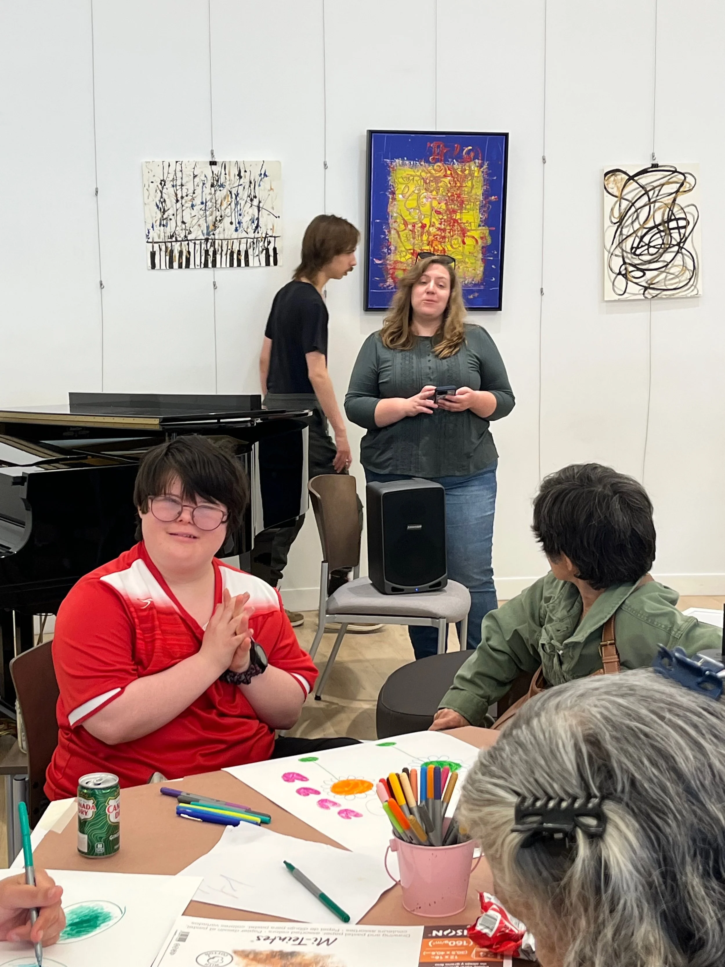 Later, the group from Our Stomping Ground, who attend music class with Abby, joined us and got to make visual art.