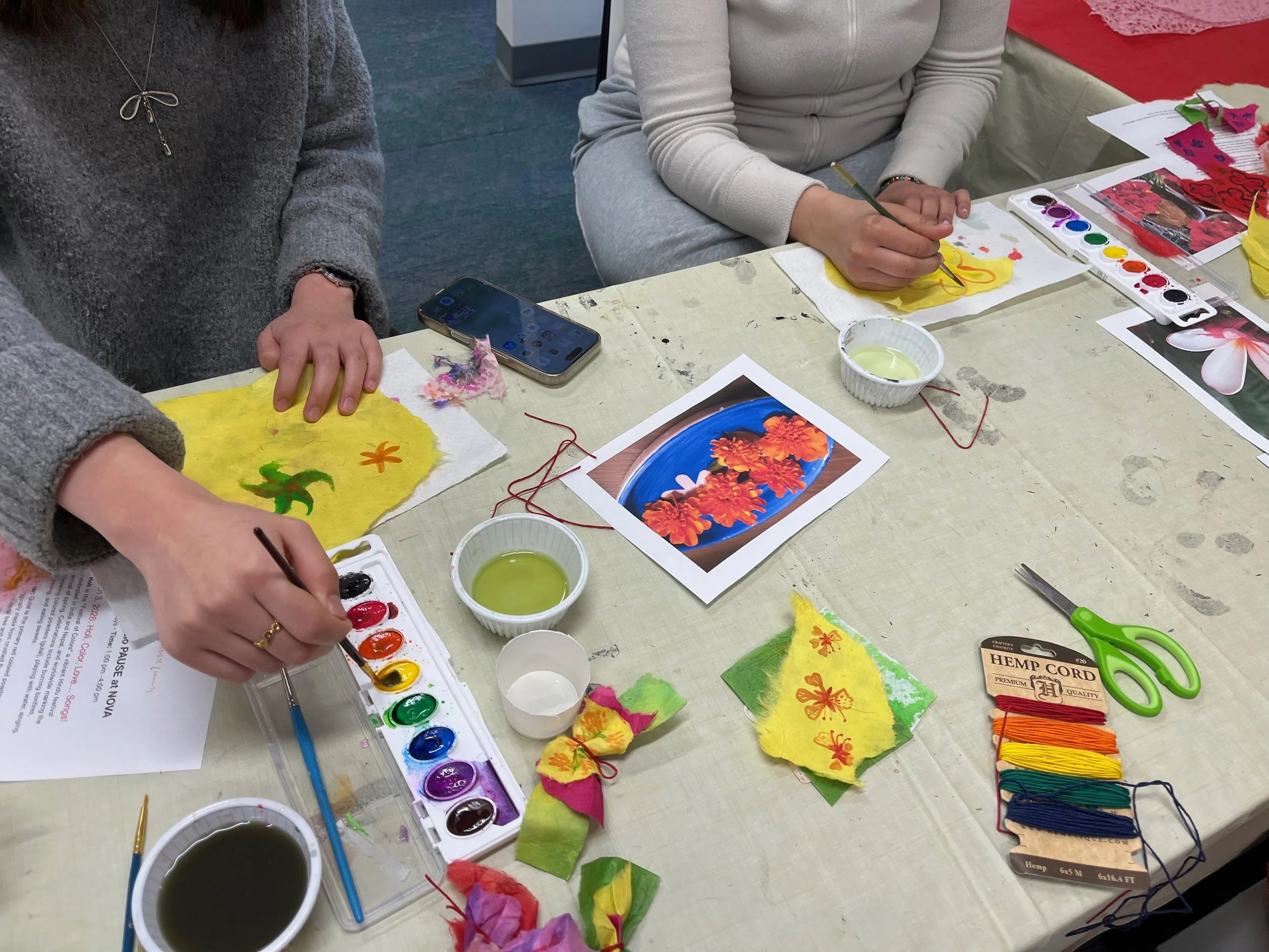 Session 5: "It's Holi!" Almost all the students had heard about holi and the tradition of throwing colored powder on each other. But we learned the history of how colors came from spring flowers. Using watercolors we painted different flowers, layere