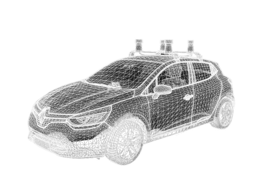 Modèle 3D d'une voiture électrique sur fond noir.