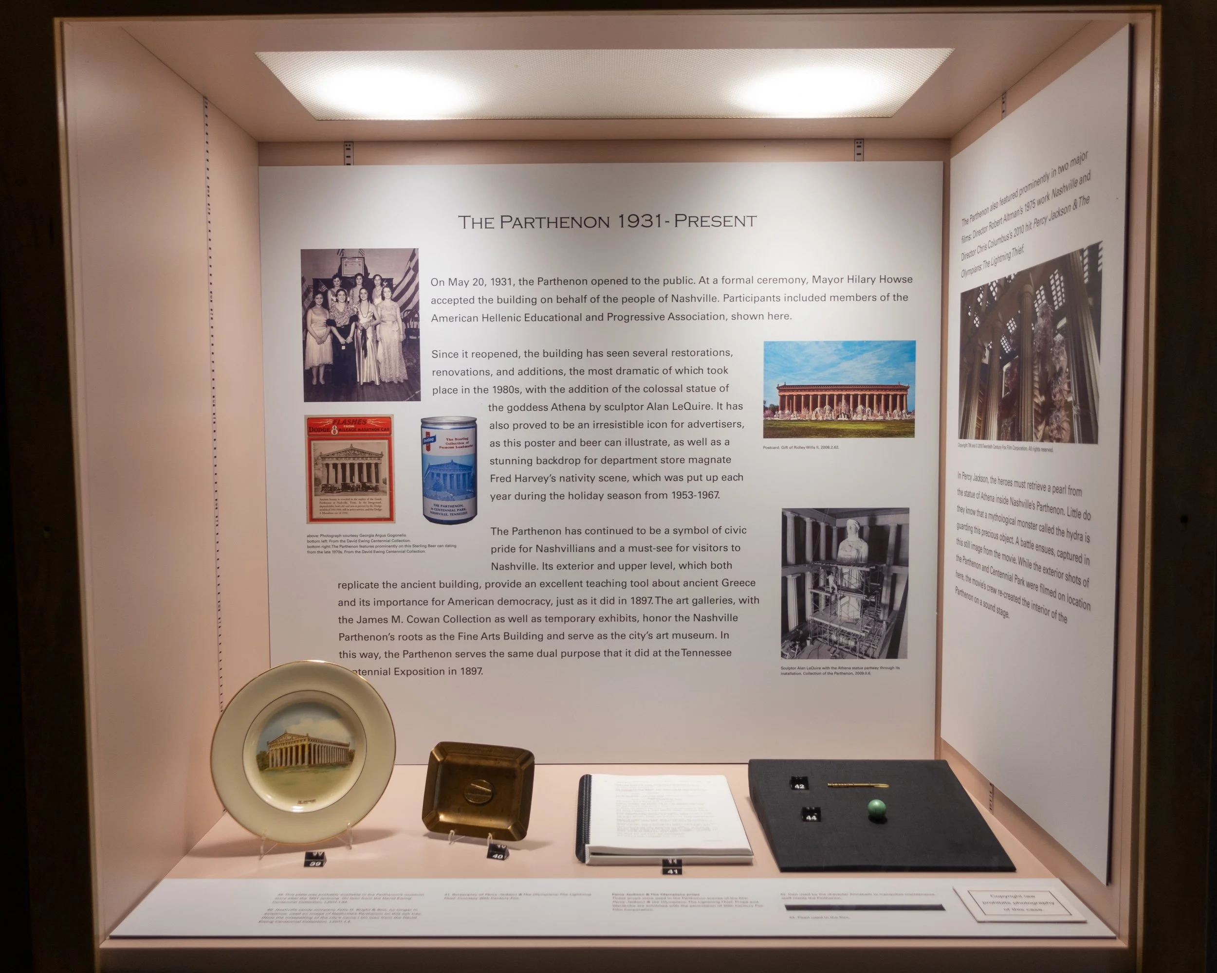 A display about the Nashville Parthenon from 1931 to the present