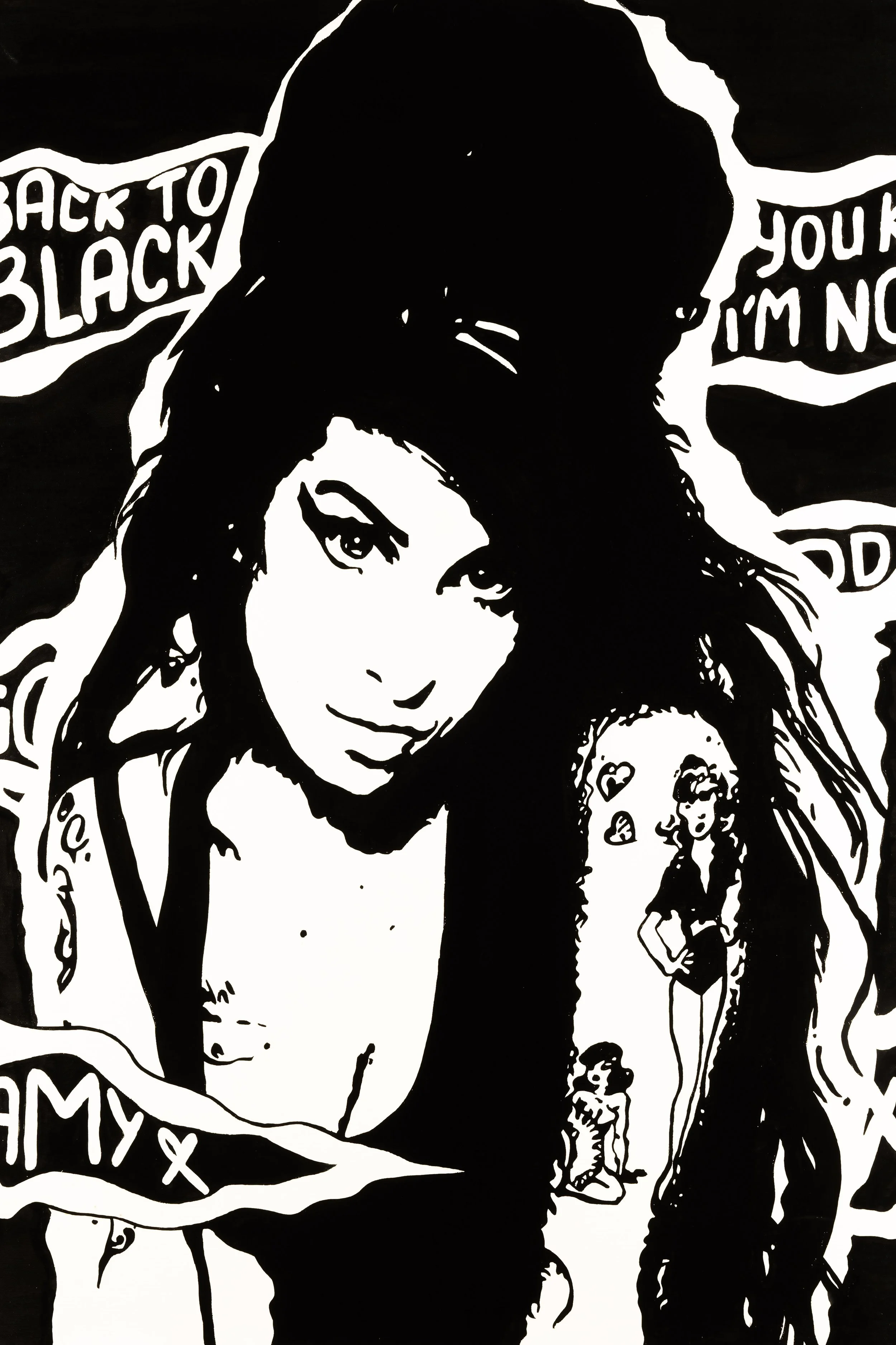 "AMY", 2024 (collab w Tarnawska). Acrylic, spray on canvas- 70 x 100 cm. No.