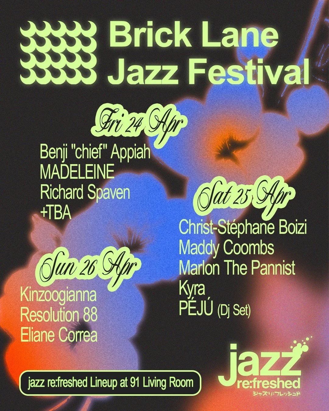 WE'LL BE BACK AT @bricklanejazzfestival 2026 🔥
📍 VENUE: @91livingroom
🎟️ TICKETS: https://heyor.ca/fdkHoM [link in bio &amp;/or stories]

📅 FRI 24 APRIL
Benji 'chief' Appiah - @benji_on_drums
MADELEINE - @_madeleinemusic
Richard Spaven - @spaven2