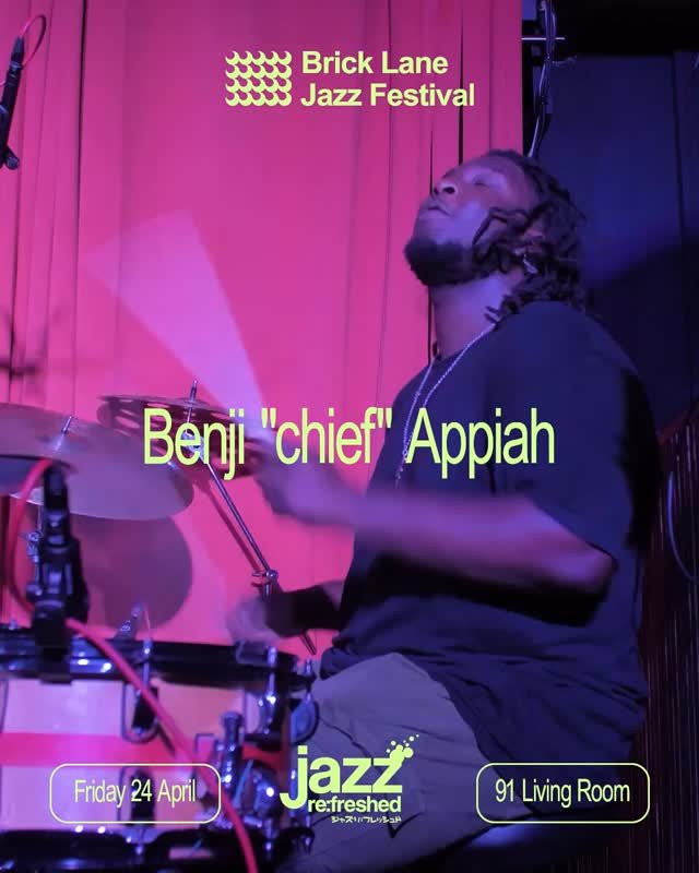 FRIDAY'S LINEUP AT THIS YEAR'S @bricklanejazzfestival
📅 Fri 24 April
📍 @91bricklane

Benji 'chief' Appiah - @benji_on_drums
Drummer and percussionist, born and raised in South London, Benji's beats have infused new life into the jazz genre, with hi