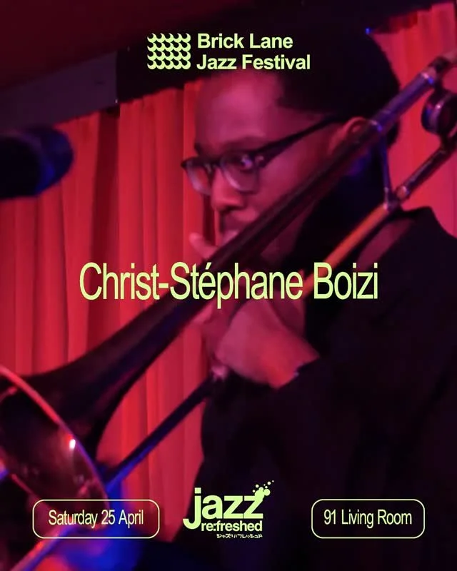 SATURDAY'S LINEUP AT THIS YEAR'S @bricklanejazzfestival
📅 Sat 25 April
📍 @91bricklane

Christ-St&eacute;phane Boizi - @chrisontrombone
Rising star, trombonist, band leader and composer Christ-St&eacute;phane Boizi brings new jazz music fusing influ