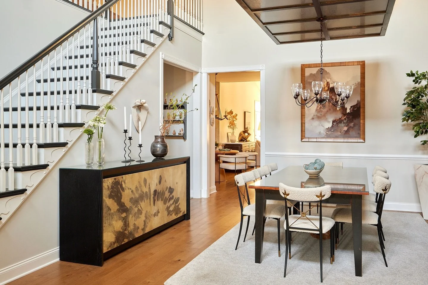 Just over a week until Thanksgiving has us thinking back to designing this dining room. When freshening up the formal dining room, we wanted it to flow nicely with the breakfast table area since you can see one from the other. The chairs coordinate b