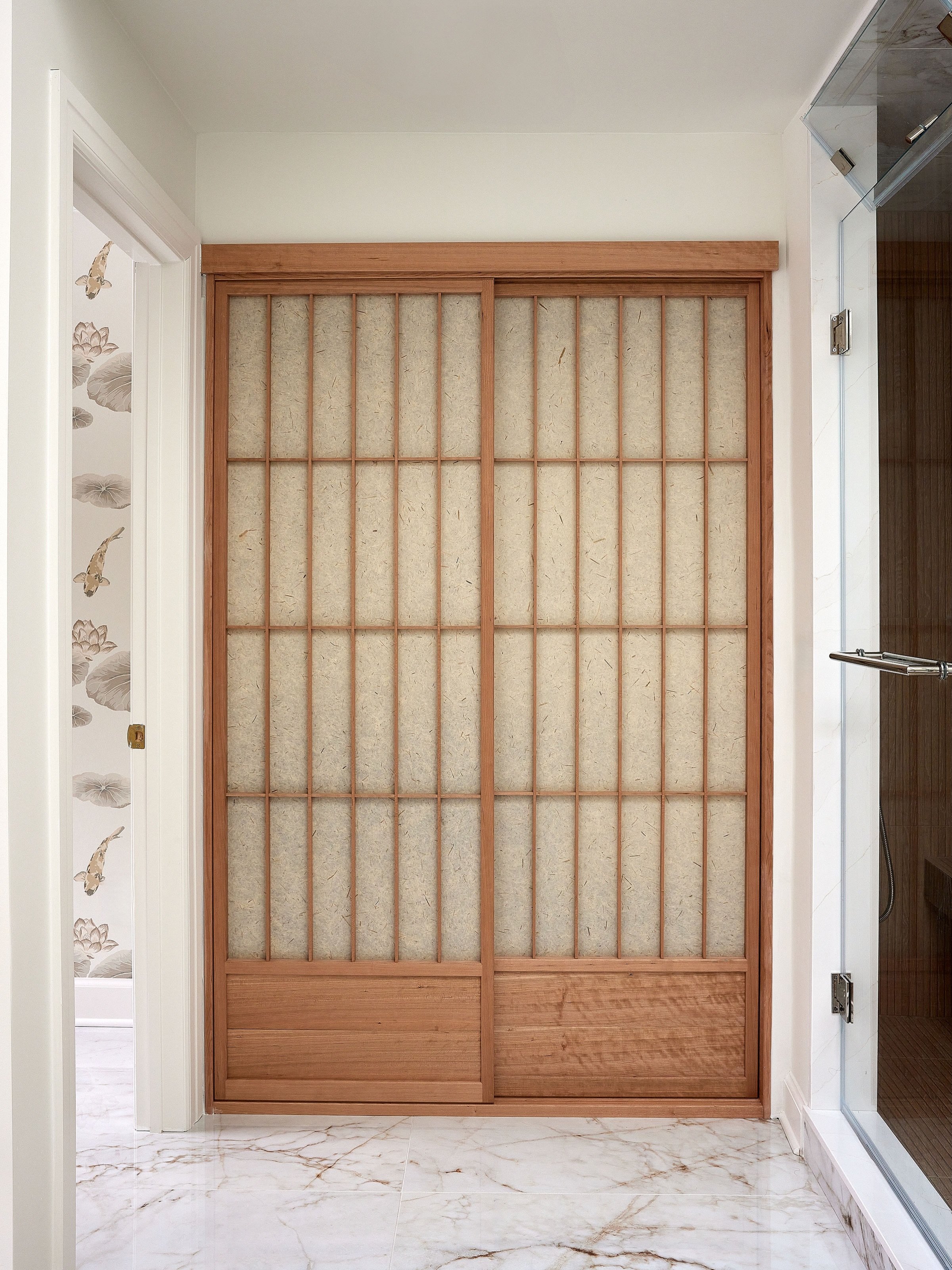 Swipe ➡️ to peek behind the fully *custom* shoji doors for the linen closet. Truly a work of art! 

This portion of the bathroom was completely underutilized before. (Last pic!)

Design and Styled: @curate_interior_designs 
Photography: @juliadags