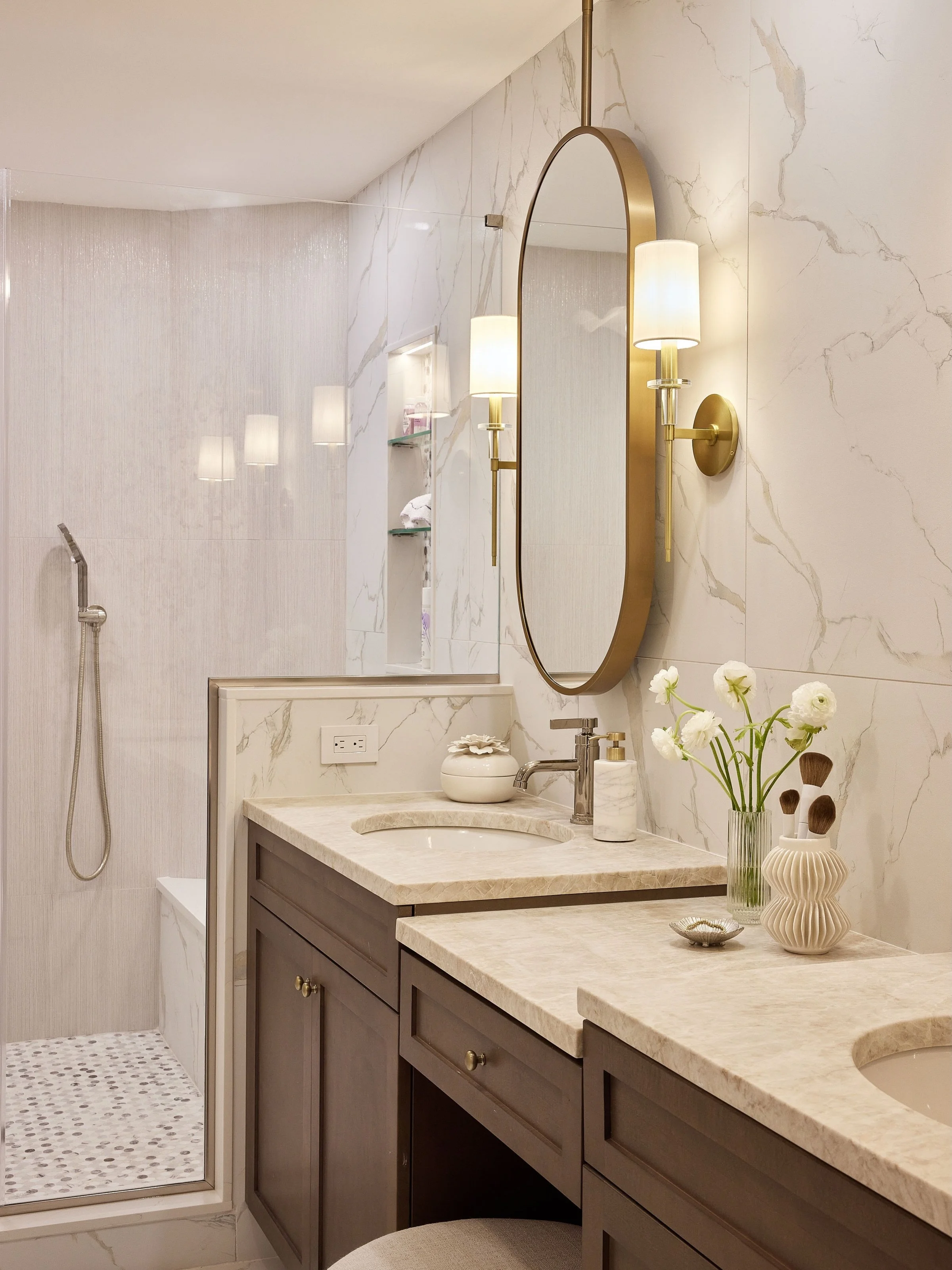 A shared bathroom for two daughters needed to do more than just look pretty. We designed it to feel feminine without being overly youthful, and finishes that can grow with them for years to come.

I grew up sharing a bathroom with my sister, so I kno