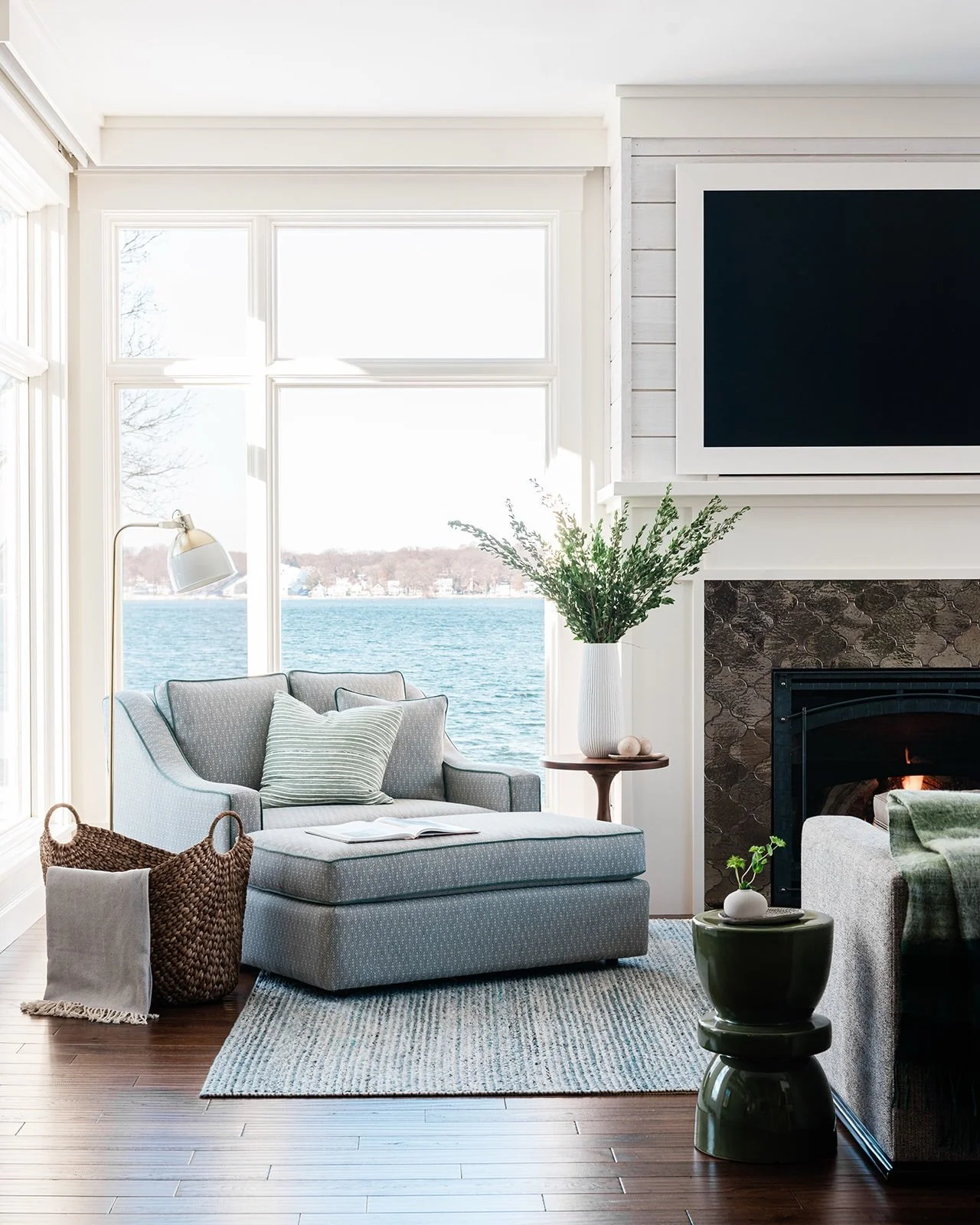 Sometimes all you need is a little sunshine!

It has been such a gloomy spring around here, and when this image popped up today, it seemed like a sign. This comfortable corner in our Lake Lodge vacation home project, along the shores of Lake Delevan 