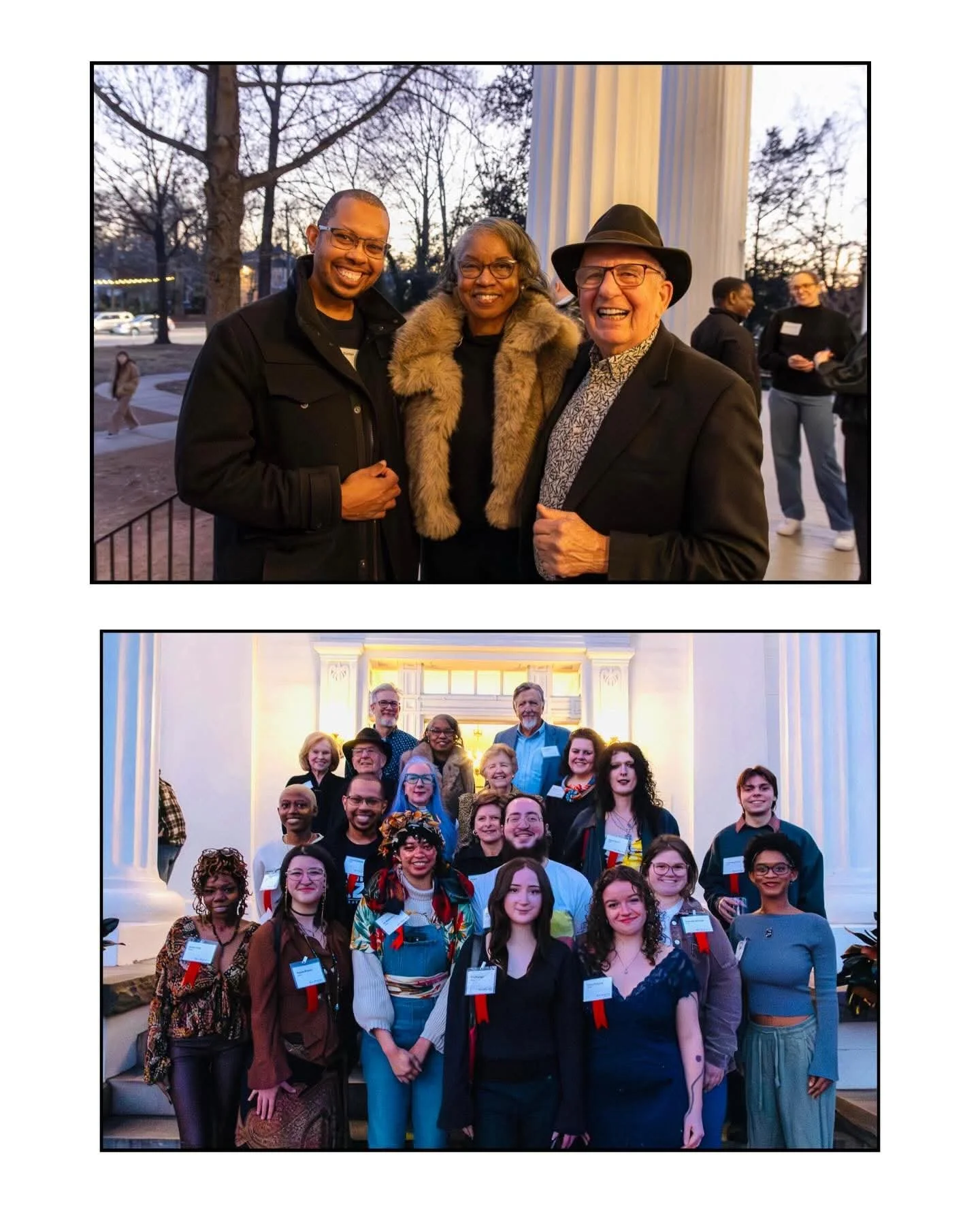 Interior of a museum or historic home with a chandelier, Persian rug, artwork, and a person observing a display.