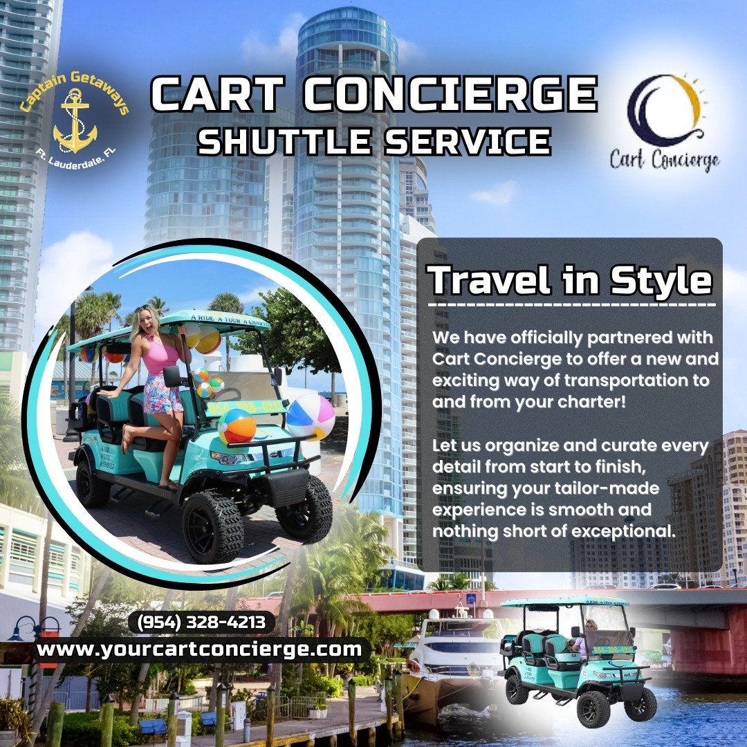 Captain Getaways has officially partnered with Your Cart Concierge to elevate your experience! Now, skip the hassle of ride-hailing apps and ride in style to and from your boat charter. 🤝🚤 Experience seamless, tailor-made adventures on the water an