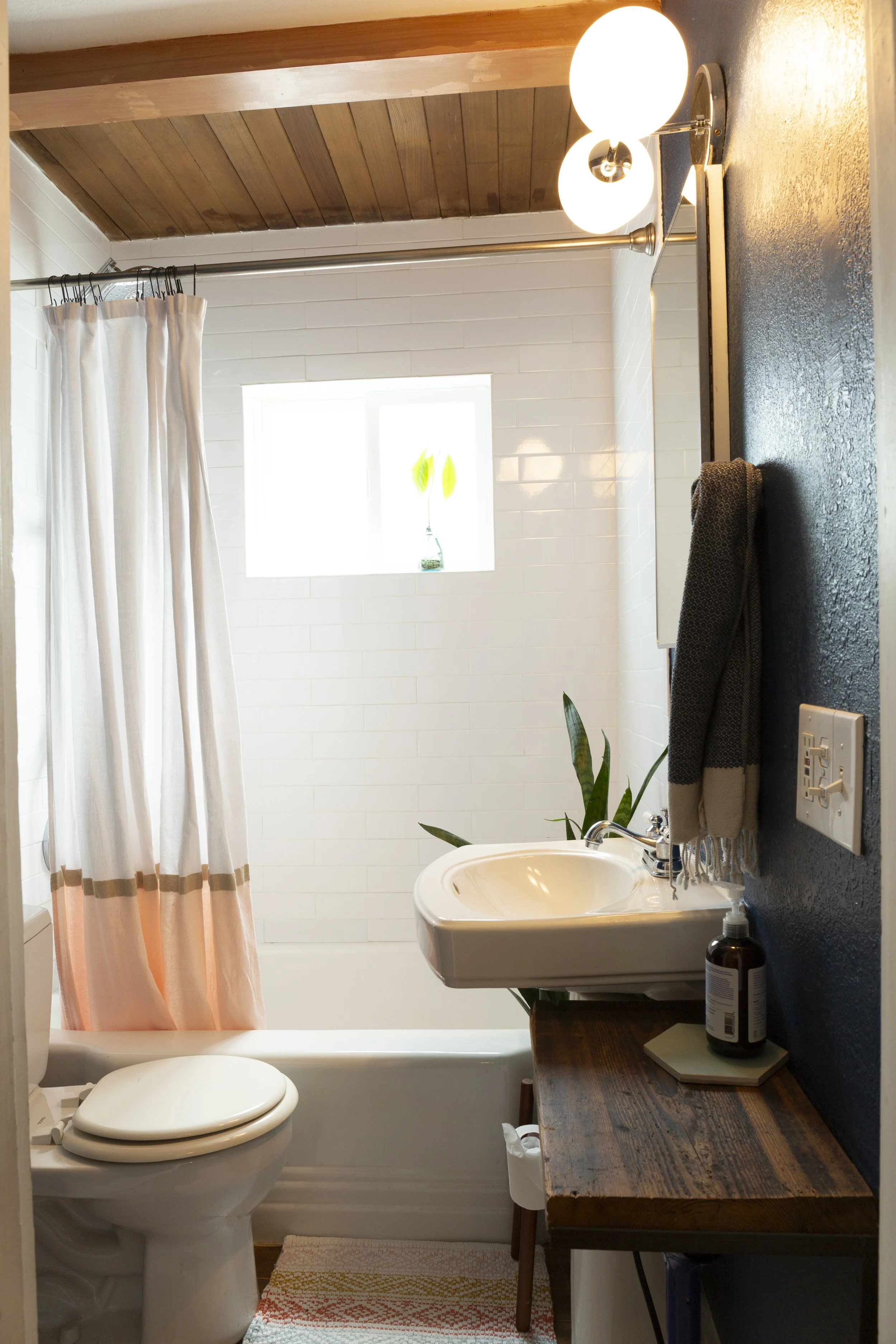 bathroom wood and atlantic blue