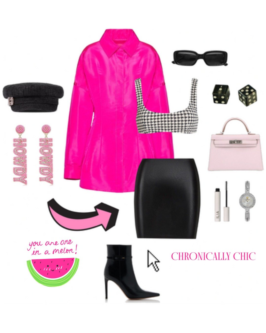 ur 1 in a 🍉

Sunglasses: @andotherstories 
Mascara: @iliabeauty 
Bag: @hermes @farfetch 
Top: @modaoperandi 
Boots: @modaoperandi 
Skirt: @wearcommando 
Earrings: @amazonfashion 
Watch: @versace @farfetch 
Hat: @rogervivier 
Shirt Jacket: @maisonval
