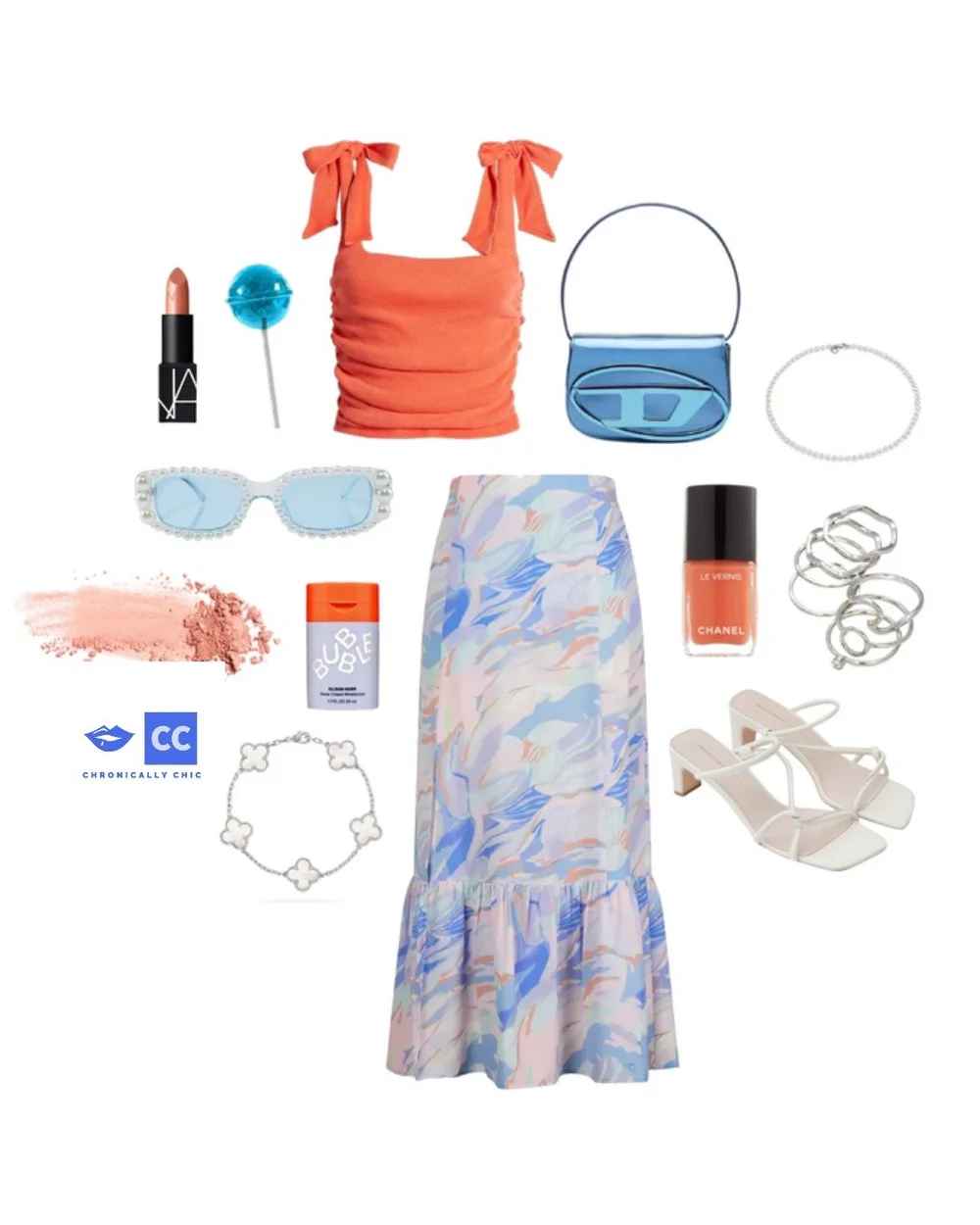 POV: You just stepped into main character mode 🍭

Orange + blue never misses, especially when paired with a skirt that looks like cotton candy skies.

✨ Outfit details:
Top: @freepeople 
Skirt: @frenchconnection 
Shoes: @depop 
Bag: @diesel 
Bracele