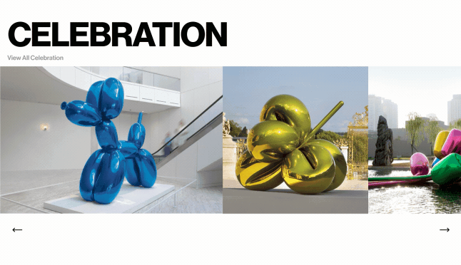 Darstellung der Werke von Jeff Koons in einer Zeitleistenspalte