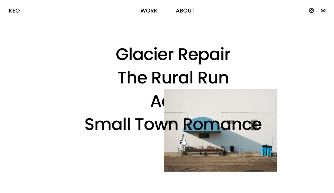 A basic website page with a white background and list of four projects in a photographer's portfolio.